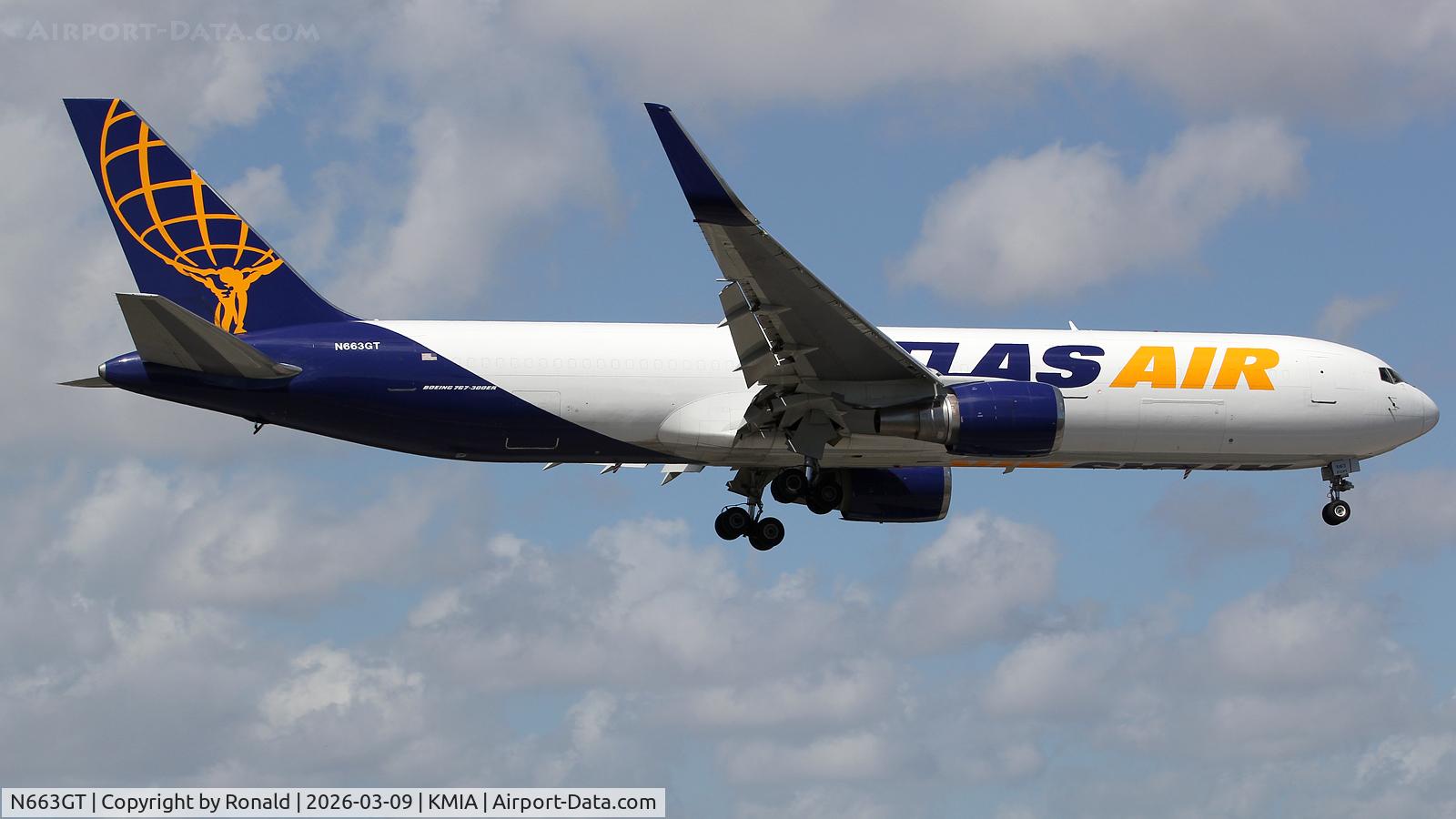Aircraft N663GT, 1995 Boeing 767-324ER BCF, c/n 27568, at mia, at KMIA, photo by Ronald