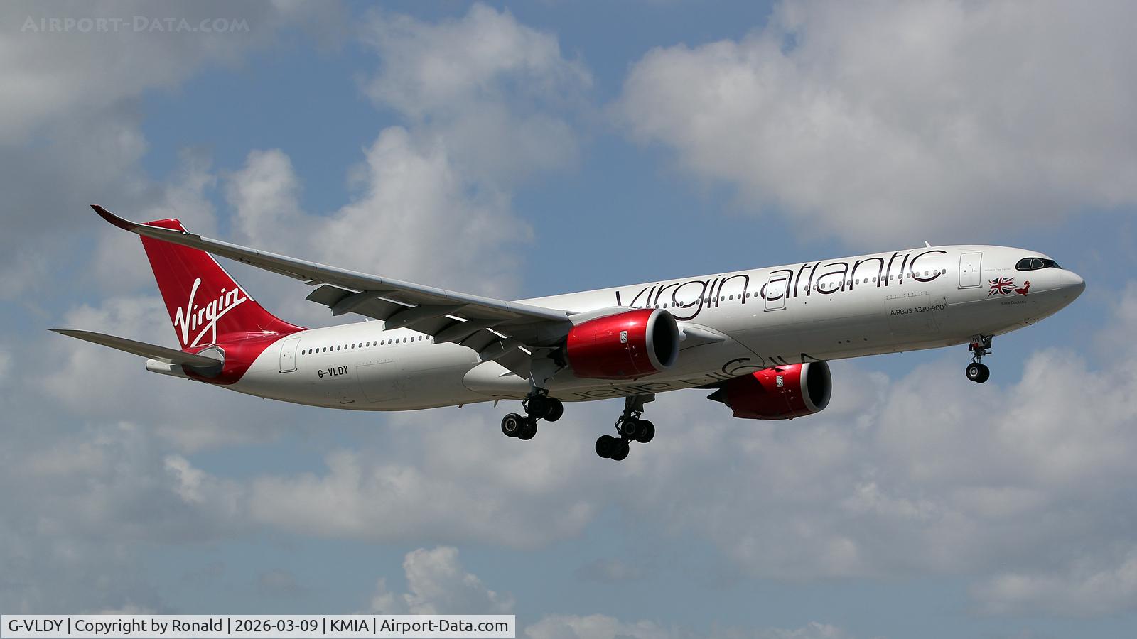 Aircraft G-VLDY, 2023 Airbus A330-941, c/n 2025, at mia, at KMIA, photo by Ronald