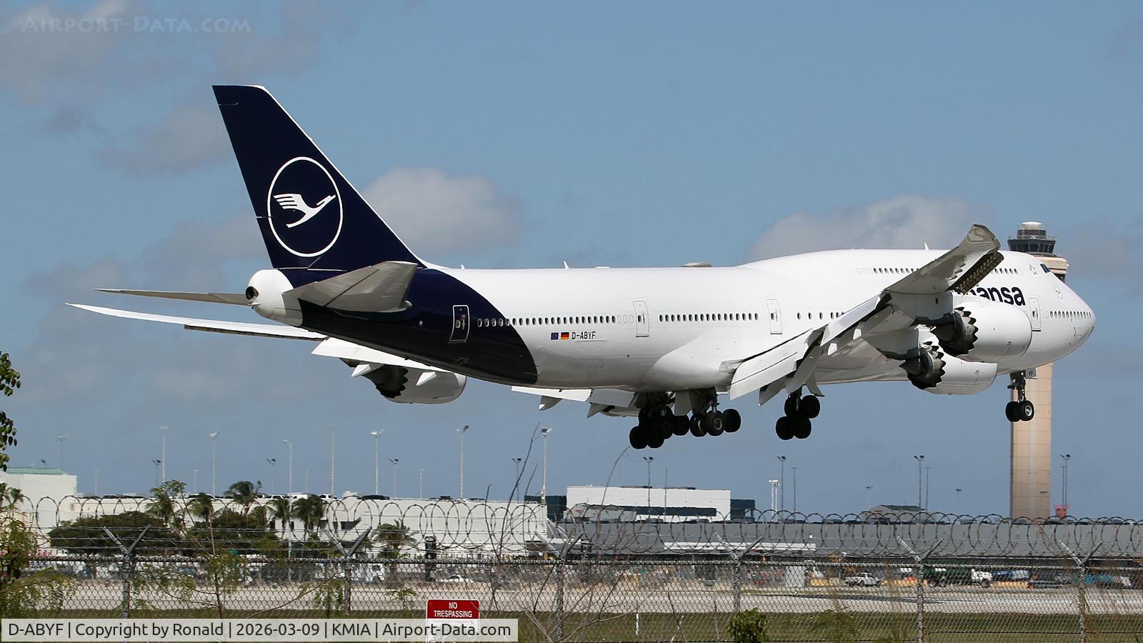 Aircraft D-ABYF, 2012 Boeing 747-830, c/n 37830, at mia, at KMIA, photo by Ronald