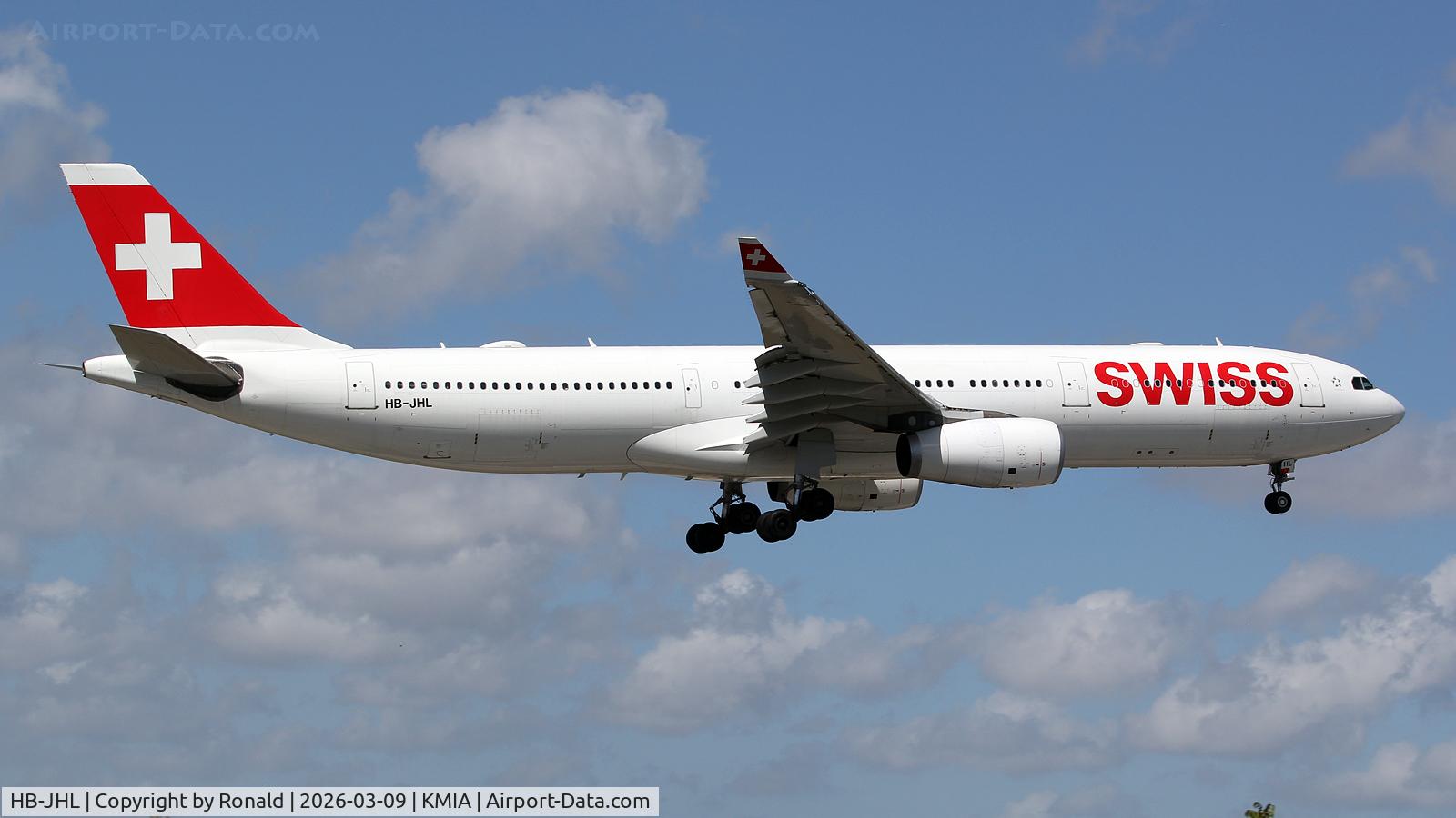 Aircraft HB-JHL, 2011 Airbus A330-343X, c/n 1290, at mia, at KMIA, photo by Ronald