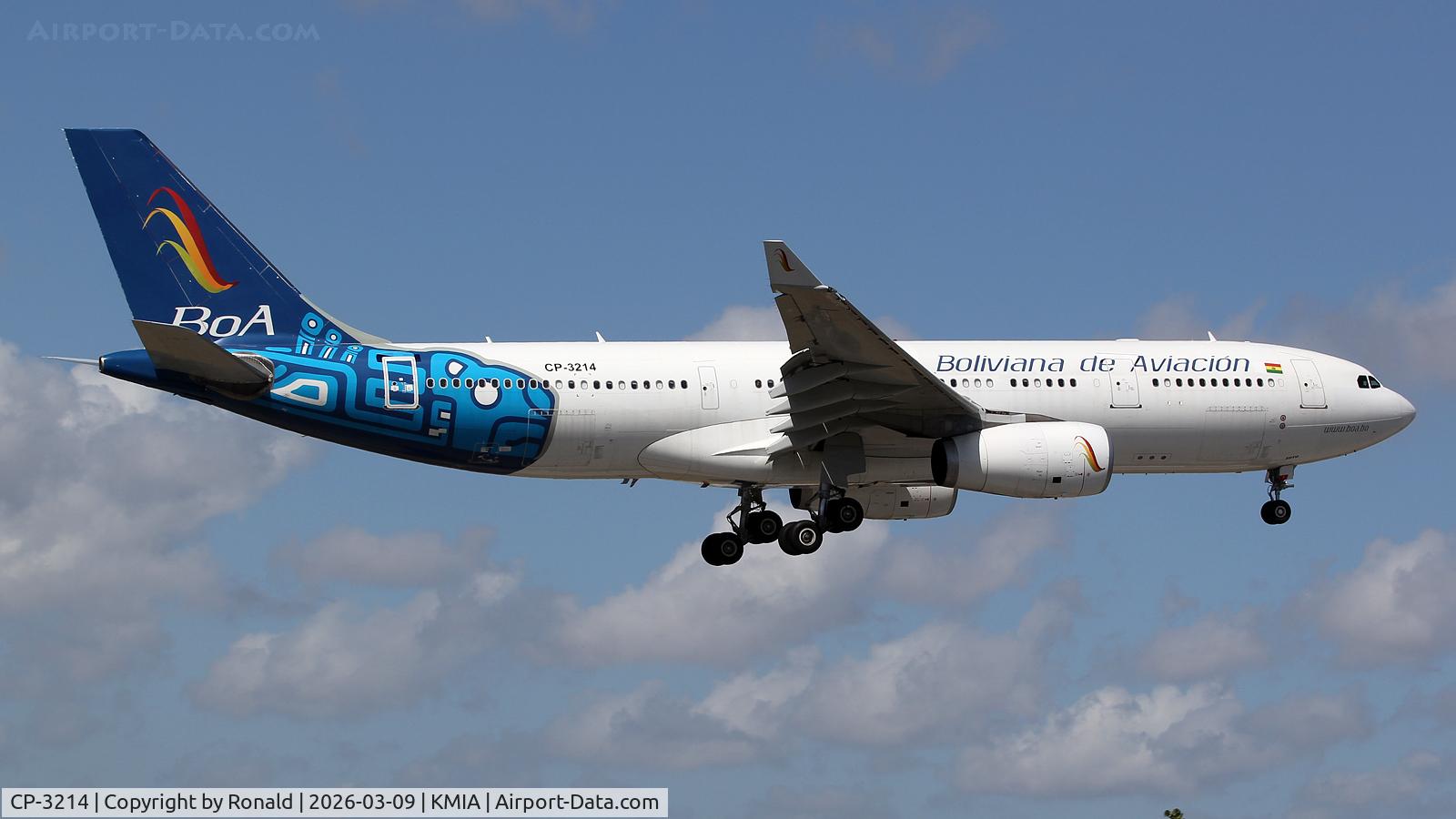 Aircraft CP-3214, 2012 Airbus A330-243, c/n 1306, at mia, at KMIA, photo by Ronald