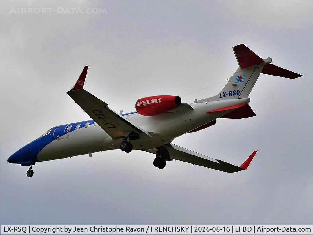 Aircraft LX-RSQ, 2009 Learjet 45, c/n 398, Luxembourg Air Rescue Luxembourg (LUX) Bordeaux (BOD) (LRQ363C), at LFBD, photo by Jean Christophe Ravon / FRENCHSKY