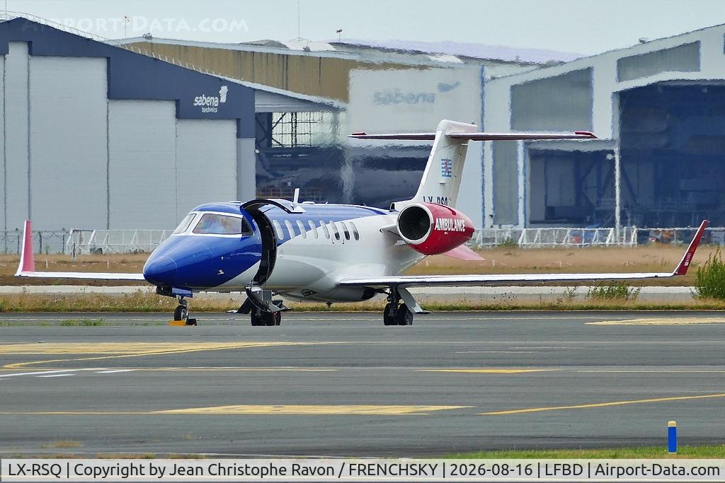 Aircraft LX-RSQ, 2009 Learjet 45, c/n 398, Luxembourg Air Rescue Luxembourg (LUX) Bordeaux (BOD) (LRQ363C), at LFBD, photo by Jean Christophe Ravon / FRENCHSKY