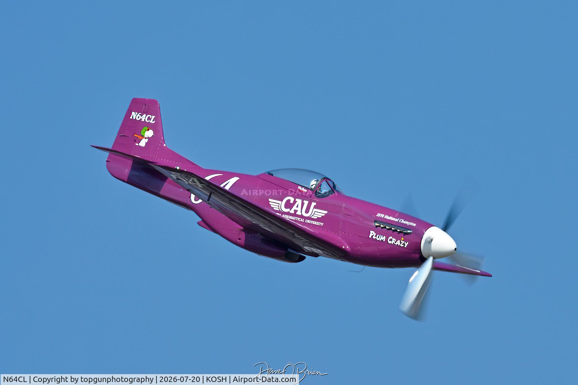 Aircraft N64CL, 1944 North American F-51D Mustang, c/n 10216, Plum Crazy, at KOSH, photo by topgunphotography