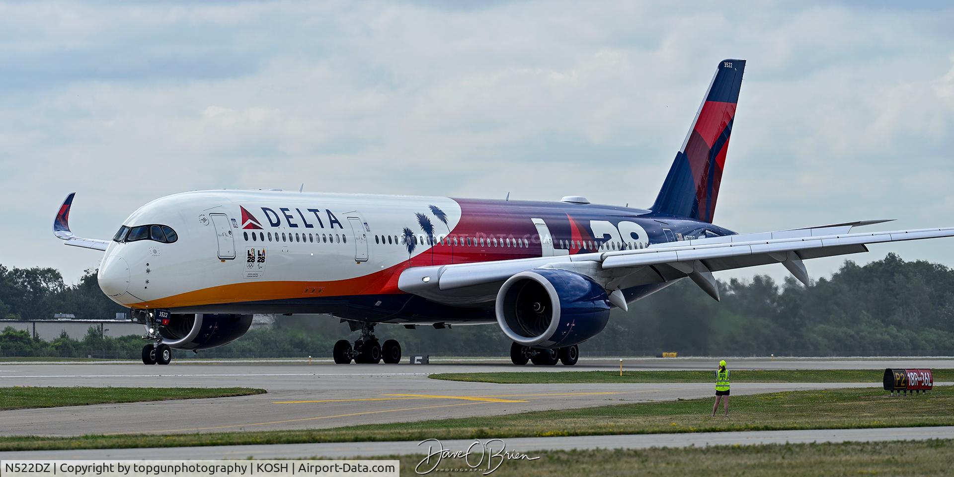 Aircraft N522DZ, 2024 Airbus A350-941, c/n 0673, Delta LA Olympic 28 livery, at KOSH, photo by topgunphotography