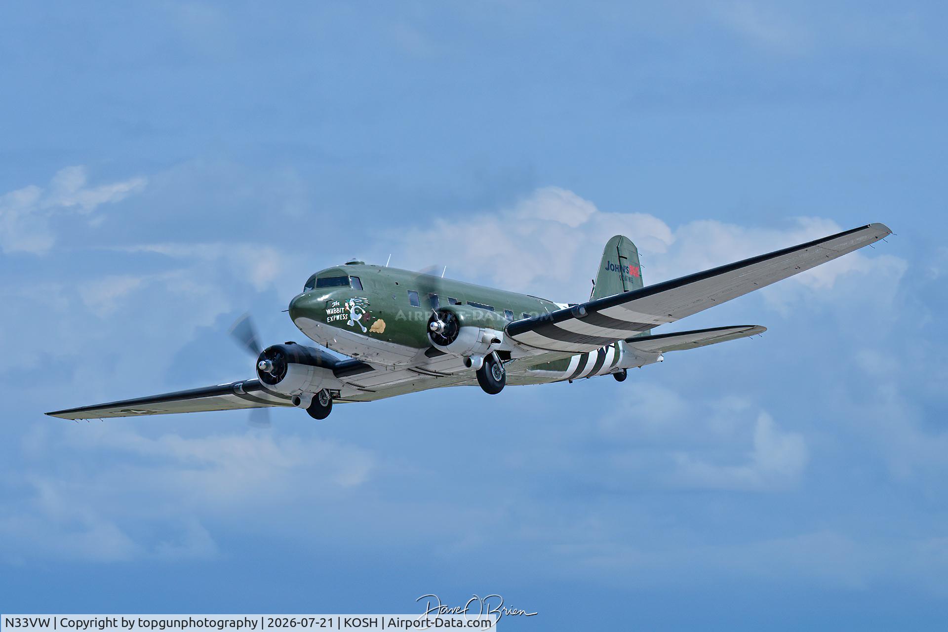 Aircraft N33VW, 1943 Douglas DC3C-S1C3G (C-47A), c/n 20401, The Wabbit Express, at KOSH, photo by topgunphotography