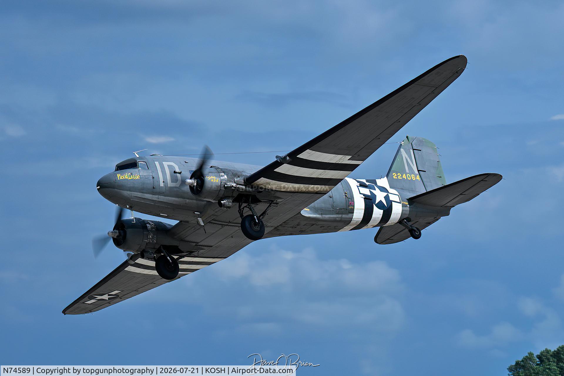 Aircraft N74589, 1943 Douglas DC3C-S1C3G (C-47A), c/n 9926, Placid Lassie, at KOSH, photo by topgunphotography