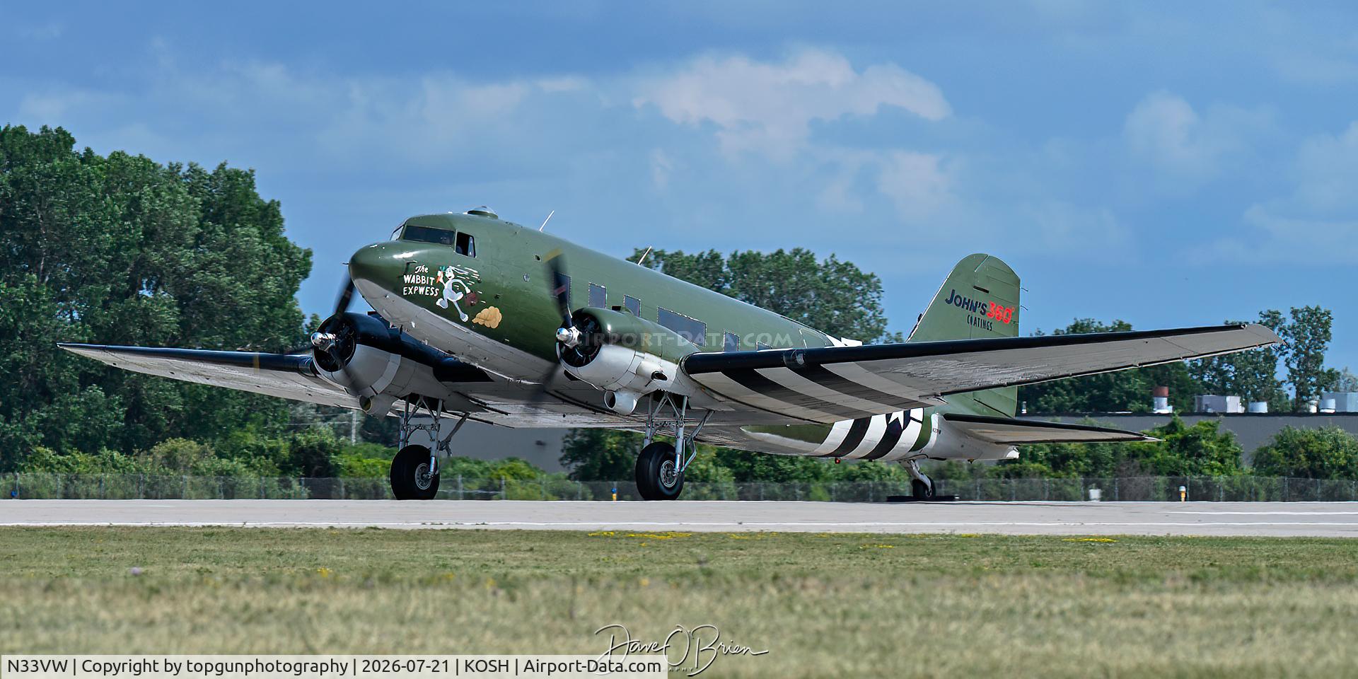 Aircraft N33VW, 1943 Douglas DC3C-S1C3G (C-47A), c/n 20401, The Wabbit Express, at KOSH, photo by topgunphotography