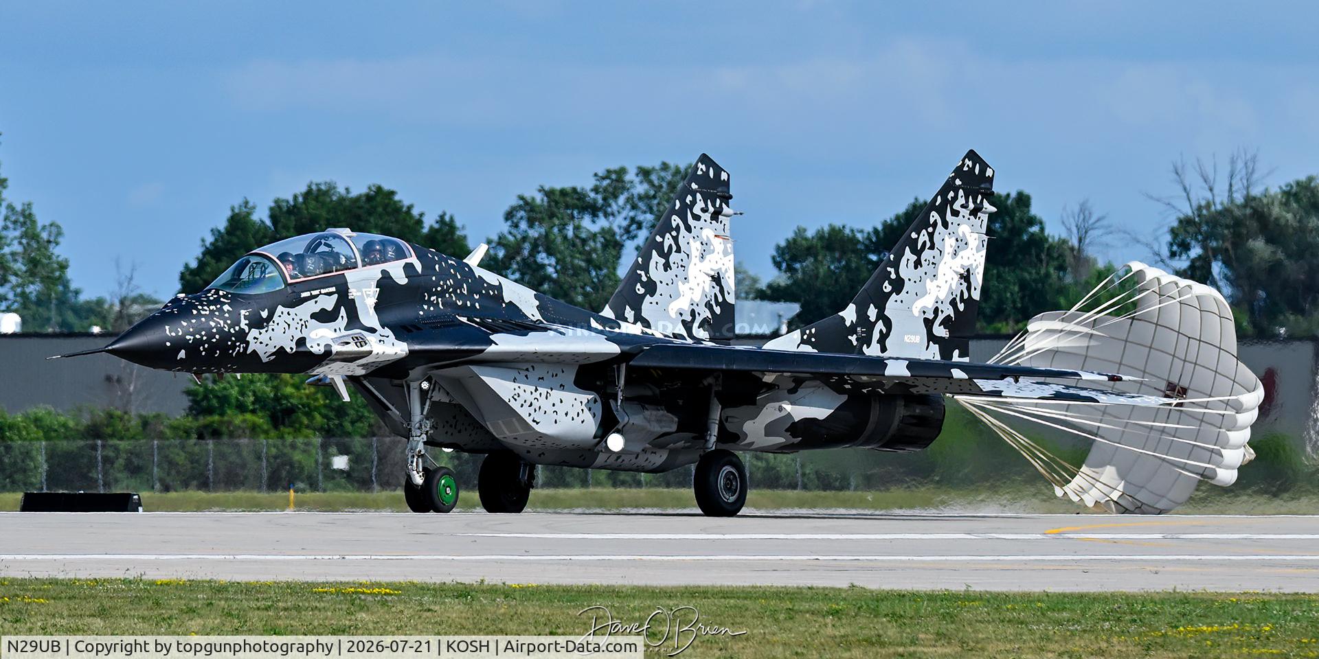 Aircraft N29UB, 1989 Mikoyan-Gurevich MiG-29UB, c/n 50903014896, Jared "ROOK" Isaacman arriving at Oshkosh 26, at KOSH, photo by topgunphotography