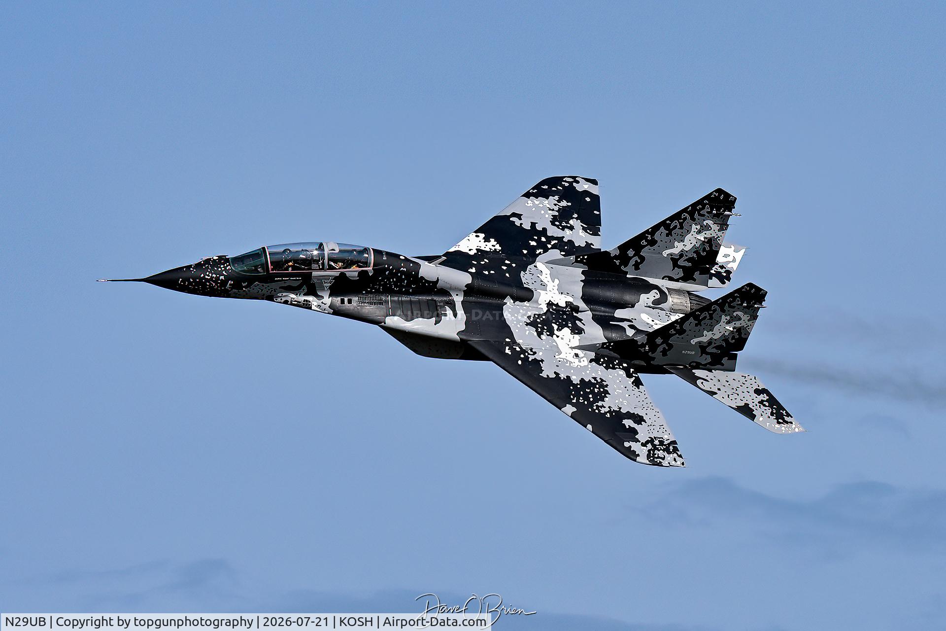 Aircraft N29UB, 1989 Mikoyan-Gurevich MiG-29UB, c/n 50903014896, Jared "ROOK" Isaacman arriving at Oshkosh 26, at KOSH, photo by topgunphotography