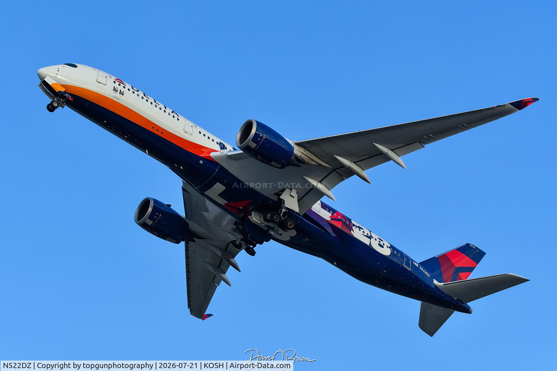 Aircraft N522DZ, 2024 Airbus A350-941, c/n 0673, Delta 350 in LA 28 Olympic Livery, at KOSH, photo by topgunphotography