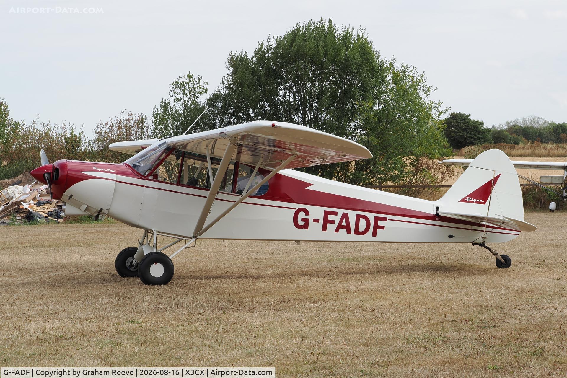 Aircraft G-FADF, 1960 Piper PA-18-150 Super Cub, c/n 18-7510, Departing from Northrepps., at X3CX, photo by Graham Reeve