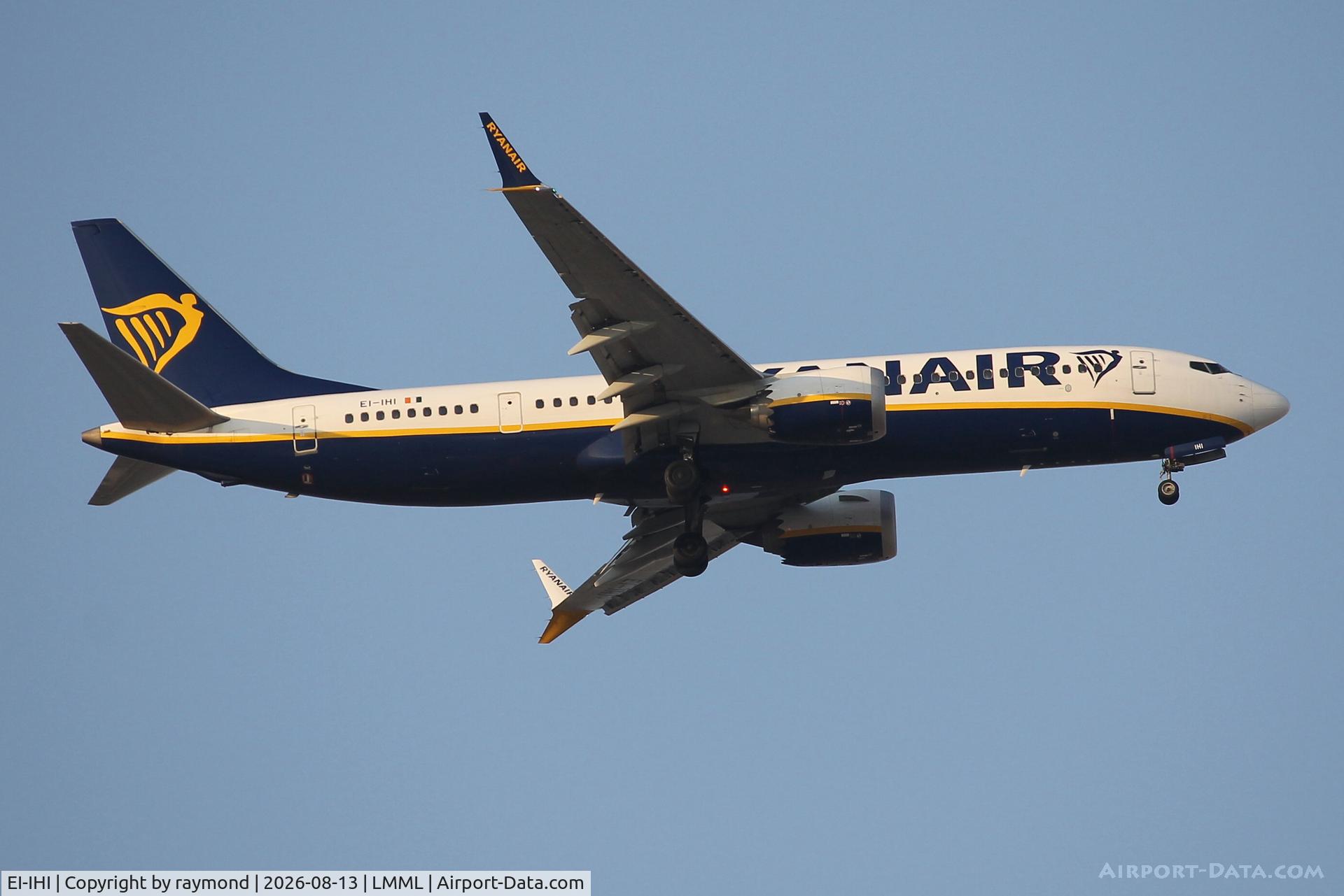 Aircraft EI-IHI, 2023 Boeing 737-8-200 MAX, c/n 67087 l/n 8653, Boeing 737-8200 MAX reg EI-IHI of Ryanair landing in Malta RW13., at LMML, photo by raymond