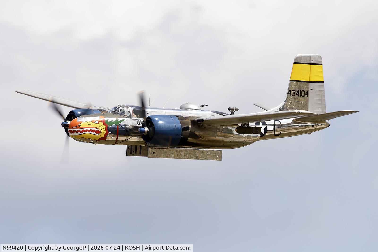 Aircraft N99420, 1944 Douglas B-26B Invader, c/n 27383, Airventure 2026., at KOSH, photo by GeorgeP