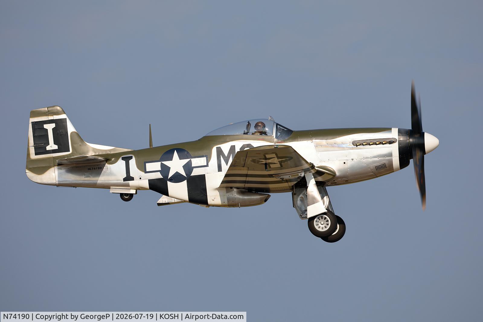 Aircraft N74190, 1944 North American F-51D Mustang, c/n 44-75452, Airventure 2026., at KOSH, photo by GeorgeP
