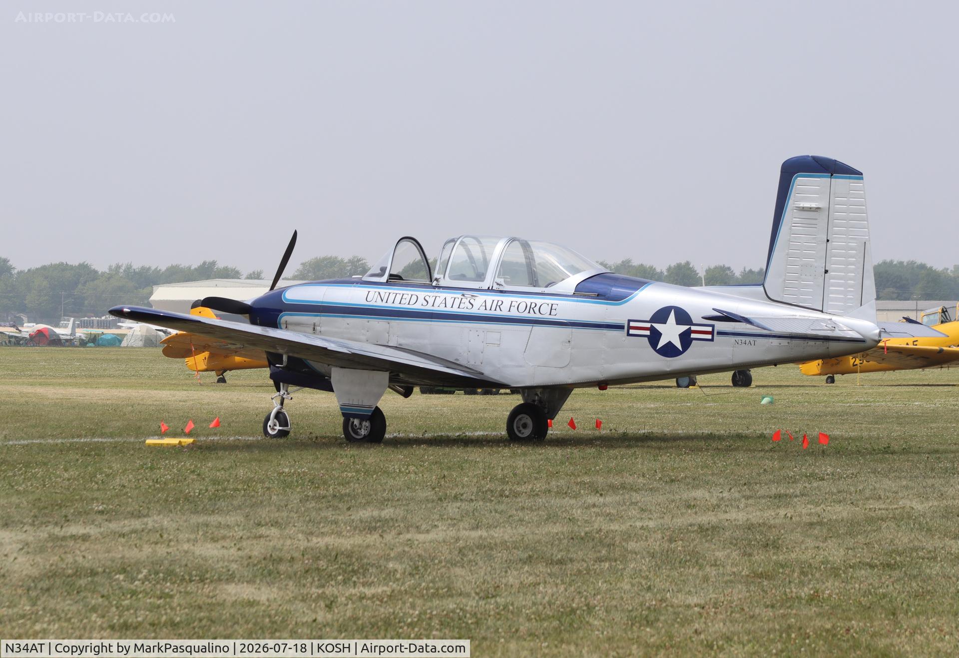 Aircraft N34AT, 1957 Beech T-34A (A45) Mentor Mentor, c/n G-139, Beech T-34A, at KOSH, photo by MarkPasqualino