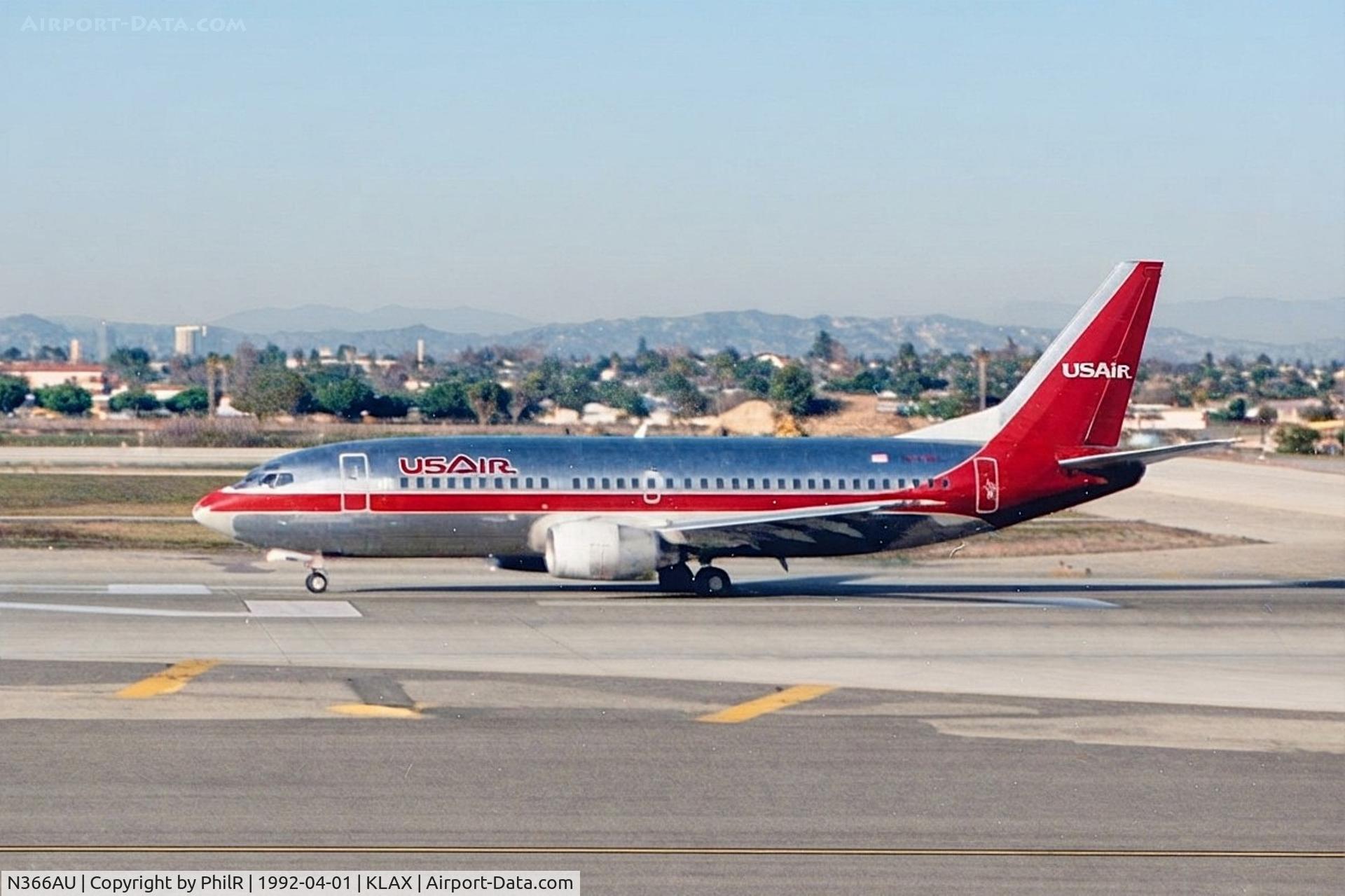 Aircraft N366AU, 1986 Boeing 737-3B7, c/n 23316, N366AU (N394US) 1986 B737-300 US Air LAX, at KLAX, photo by PhilR