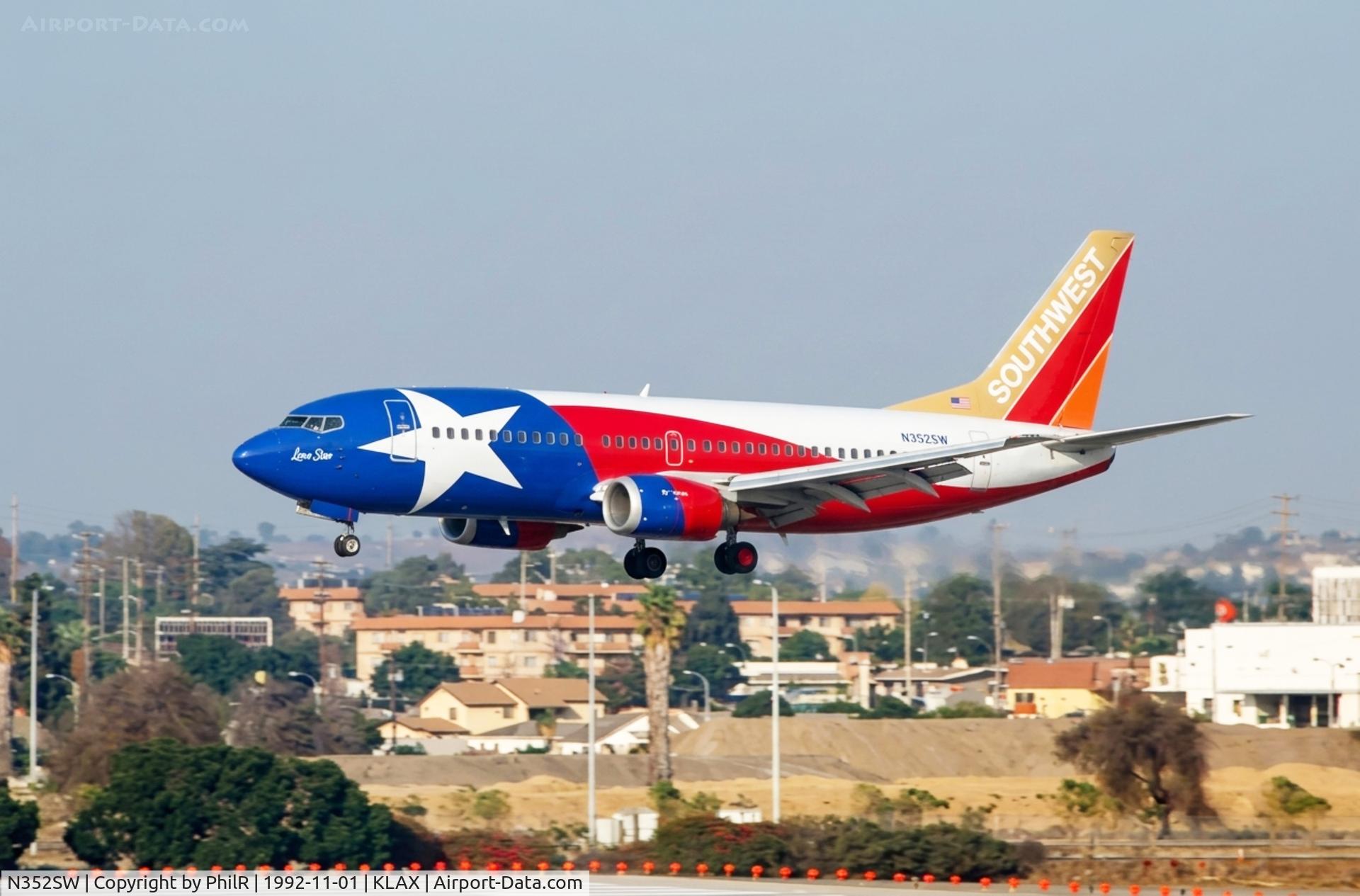 Aircraft N352SW, 1990 Boeing 737-3H4, c/n 24888 l/n 1942, N352SW 1990 B737-300 Southwest Airlines LAX, at KLAX, photo by PhilR