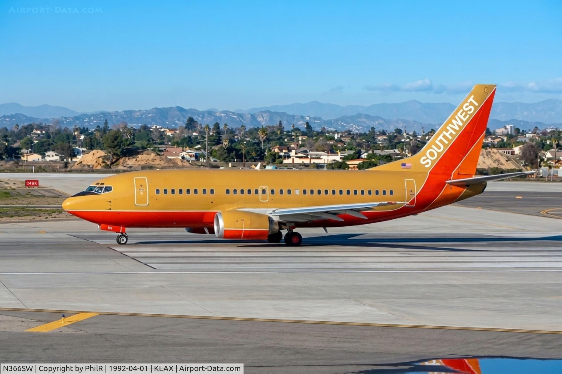 Aircraft N366SW, 1993 Boeing 737-3H4, c/n 26577, N366SW 1993 B737-300 Southwest Airlines LAX, at KLAX, photo by PhilR