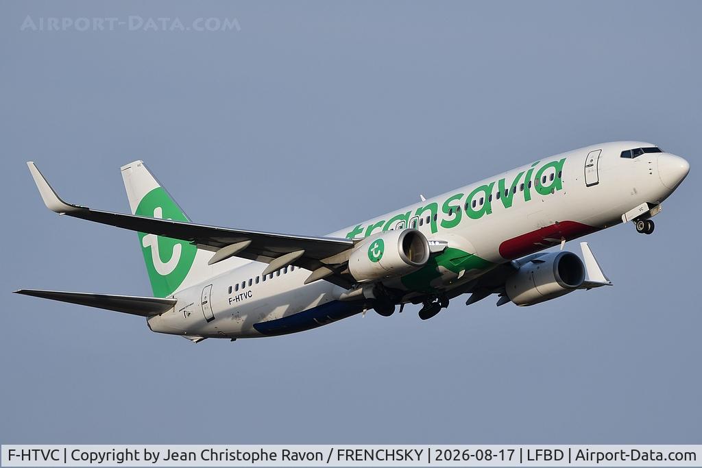 Aircraft F-HTVC, 2016 Boeing 737-8K2, c/n 62150, Bordeaux (BOD) Tirana (TIA) TO4048, at LFBD, photo by Jean Christophe Ravon / FRENCHSKY