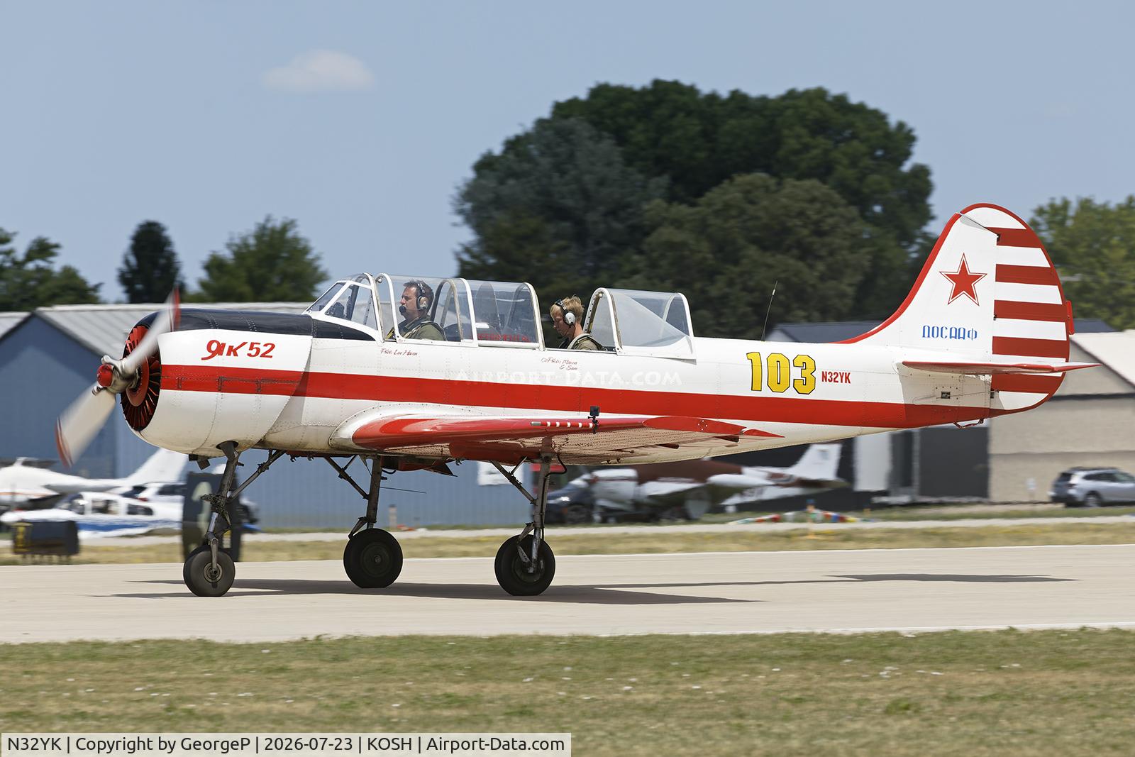 Aircraft N32YK, 1986 Yakovlev Yak-52, c/n 866907, Airventure 2026., at KOSH, photo by GeorgeP