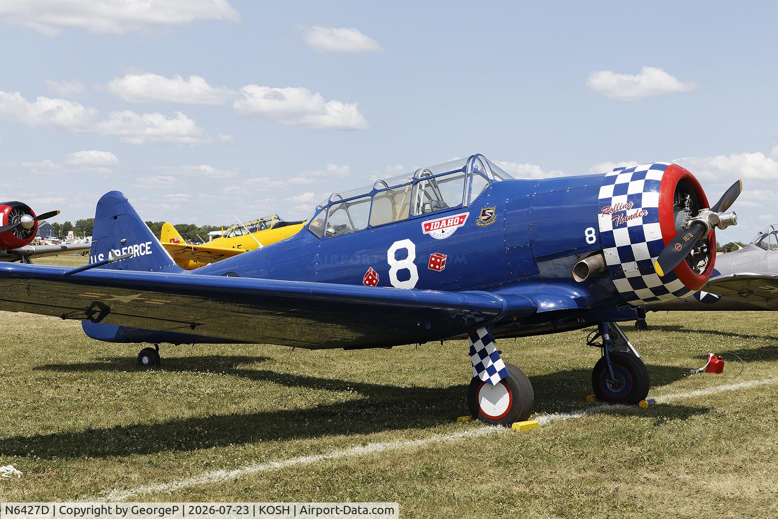 Aircraft N6427D, 1943 North American SNJ-4 Texan, c/n 88-14317, Airventure 2026., at KOSH, photo by GeorgeP