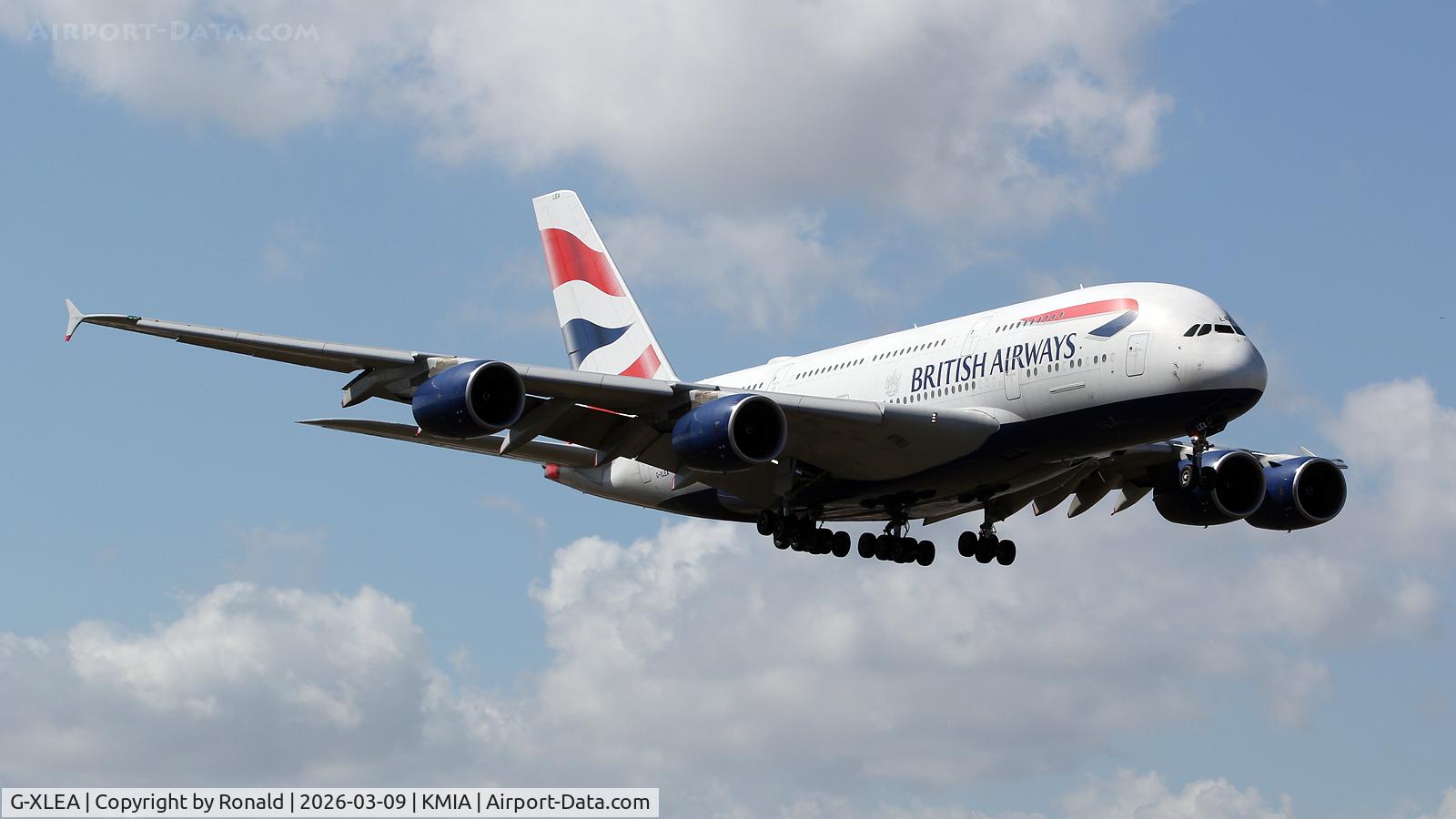 Aircraft G-XLEA, 2012 Airbus A380-841, c/n 095, at mia, at KMIA, photo by Ronald