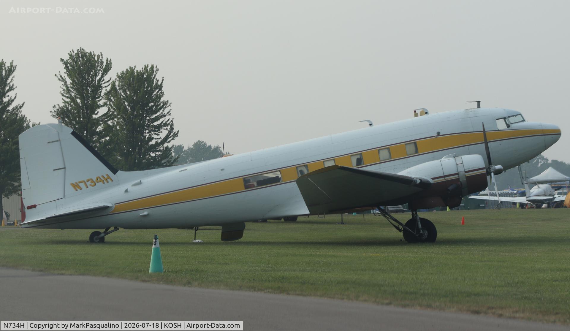Aircraft N734H, 1942 Douglas DC-3 (C-47-DL), c/n 4727, Douglas DC-3, at KOSH, photo by MarkPasqualino