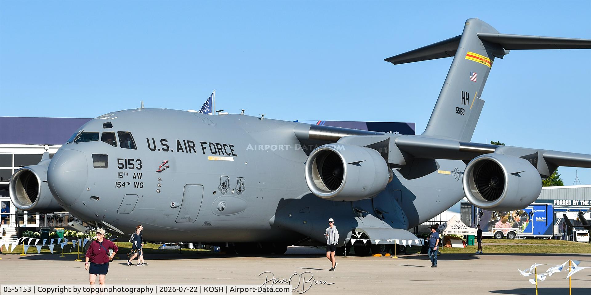 Aircraft 05-5153, 2005 Boeing C-17A Globemaster III, c/n P-153, 535th AS / JB Pearl Harbor–Hickam, HI, at KOSH, photo by topgunphotography