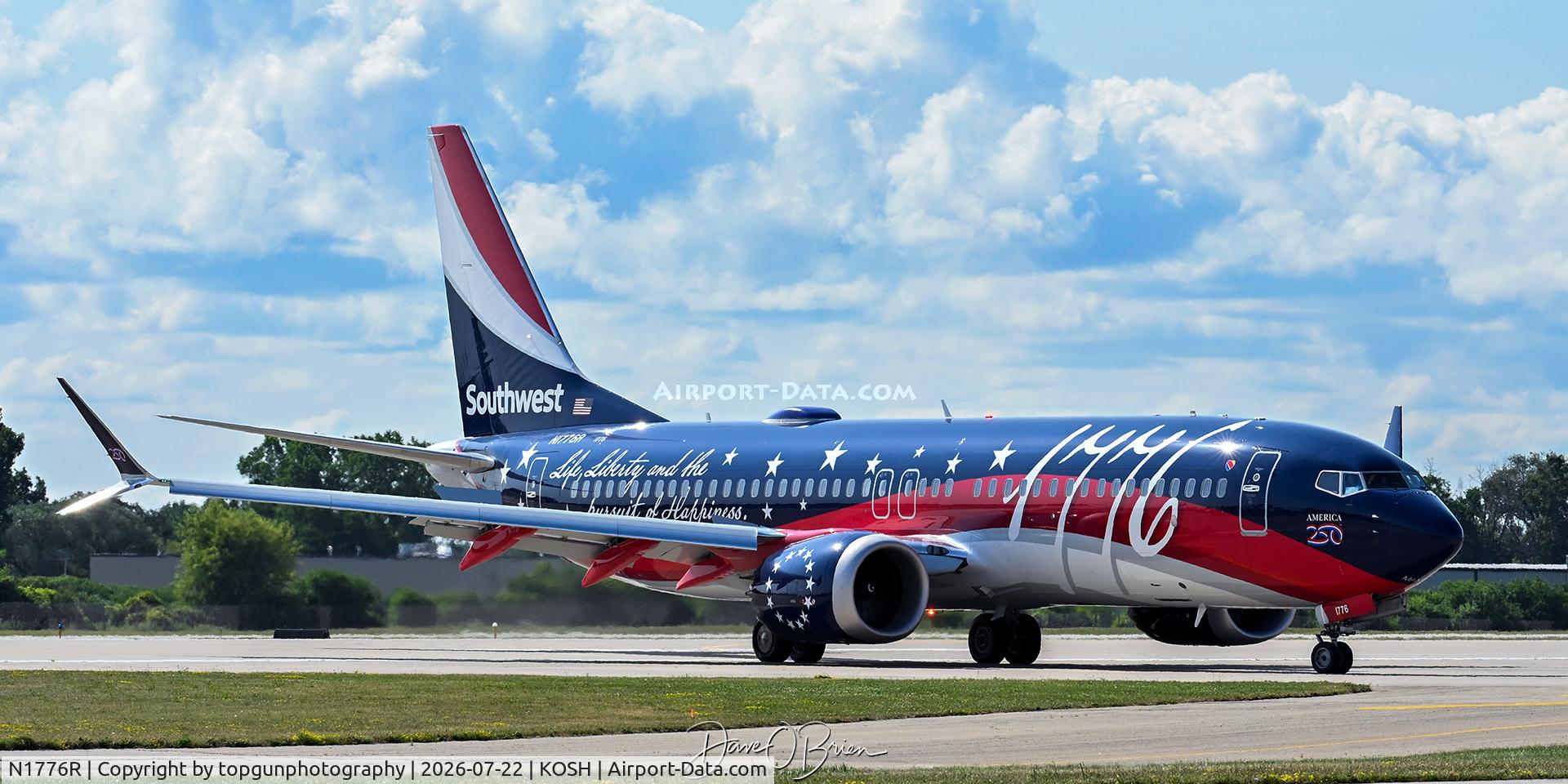 Aircraft N1776R, 2026 Boeing 737 MAX 8, c/n 42701 l/n 9521, Independence One, at KOSH, photo by topgunphotography