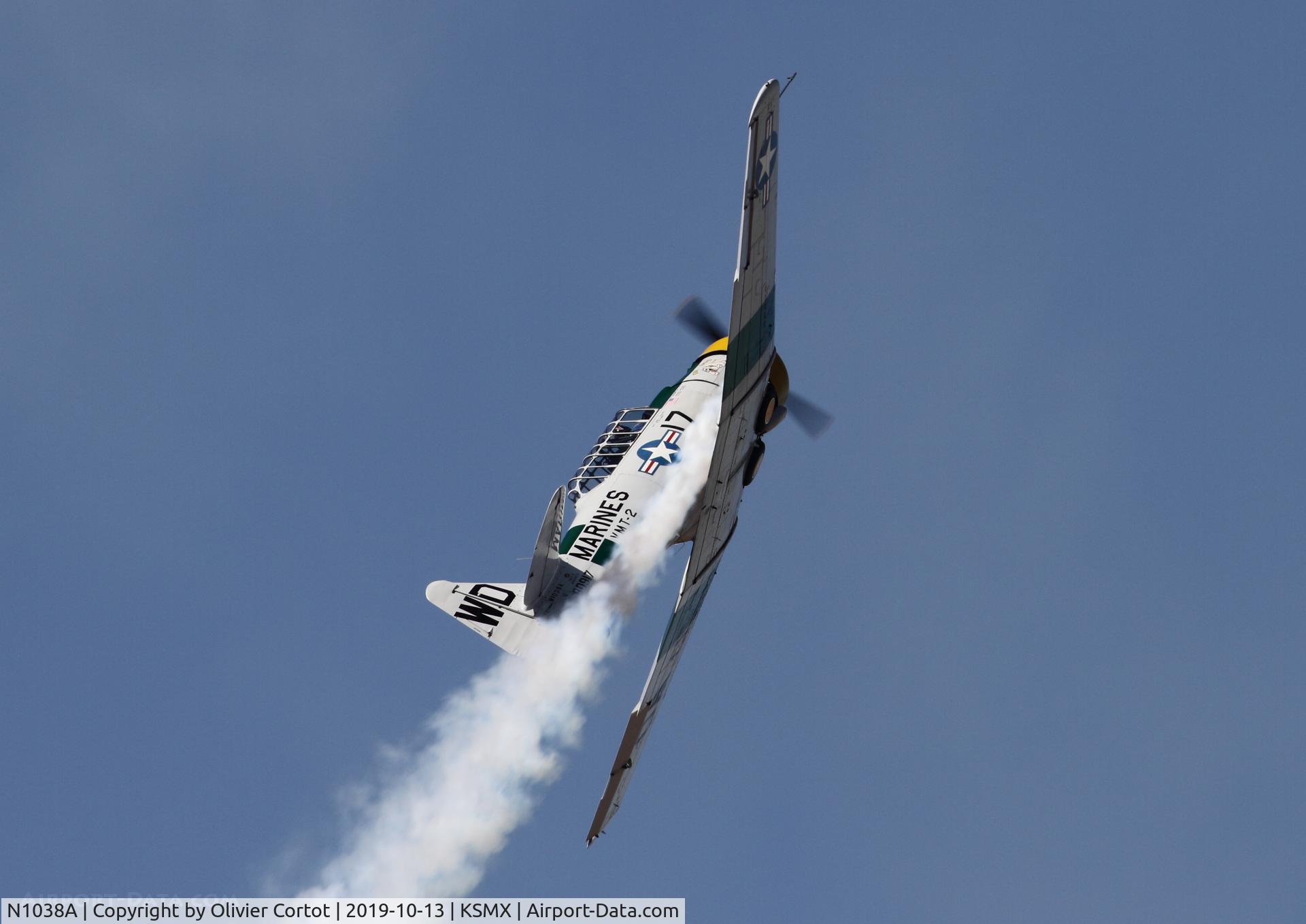Aircraft N1038A, 1944 North American SNJ-5 Texan, c/n 90917 (121-41633), 2019 airshow, at KSMX, photo by Olivier Cortot
