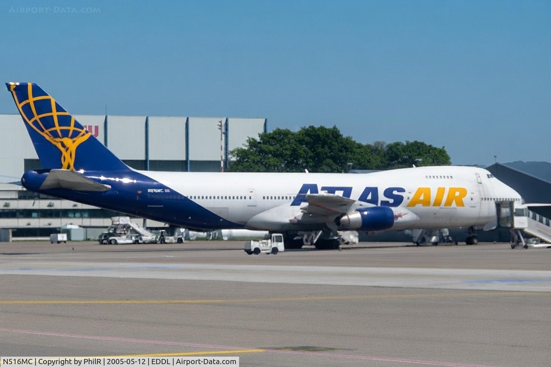 Aircraft N516MC, 1980 Boeing 747-243B, c/n 22507, N516MC 1980 B747-200F Atlas Air DUS, at EDDL, photo by PhilR