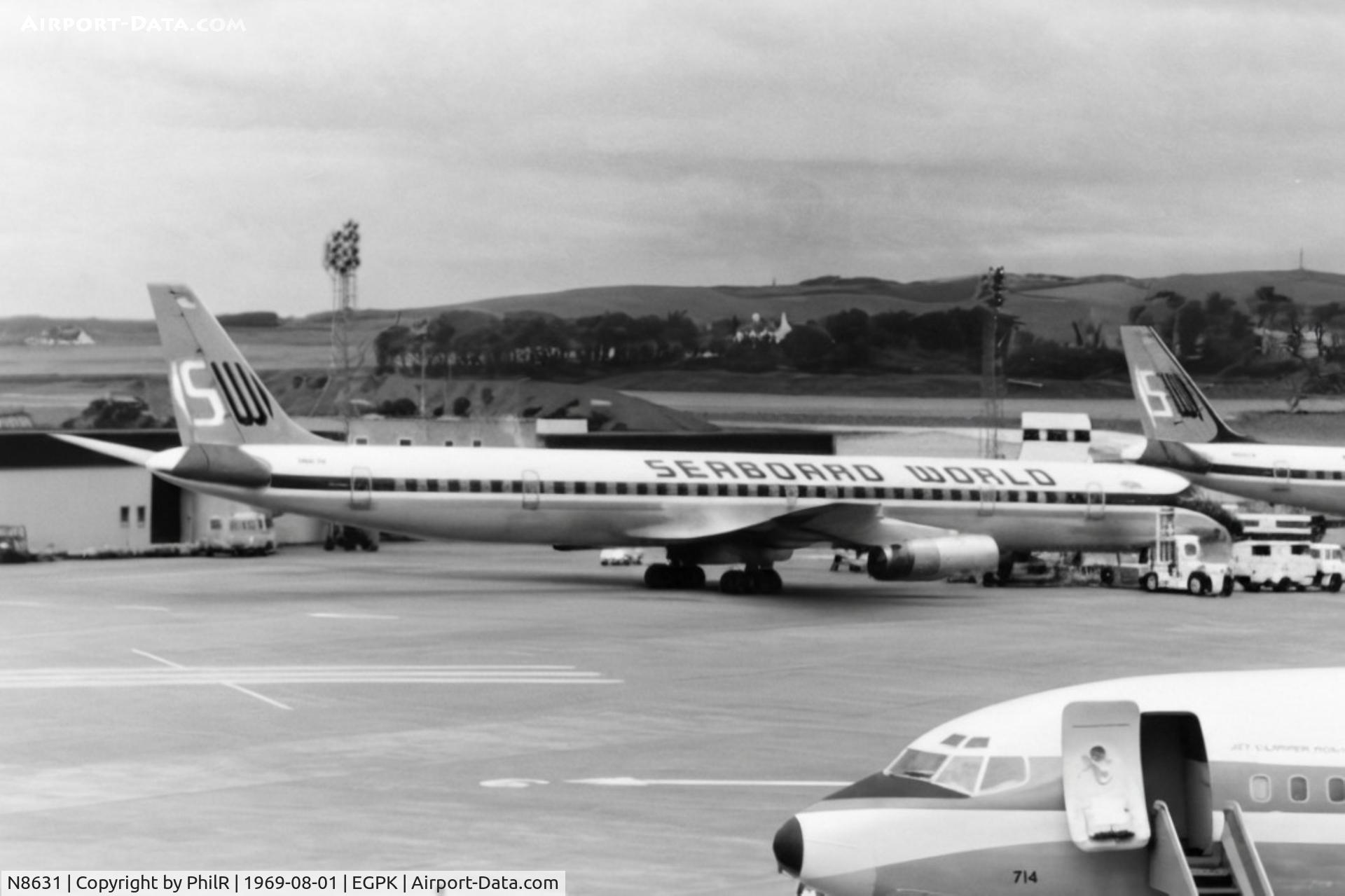 Aircraft N8631, 1968 Douglas DC-8-63, c/n 45936 l/n 344, N8631 DC8-61F Seaboard World Airways PIK, at EGPK, photo by PhilR