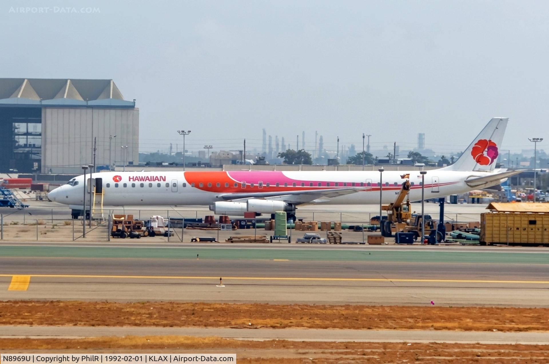 Aircraft N8969U, 1969 Douglas DC-8-62, c/n 46070, N8969U DC8-61 Hawaiian LAX, at KLAX, photo by PhilR