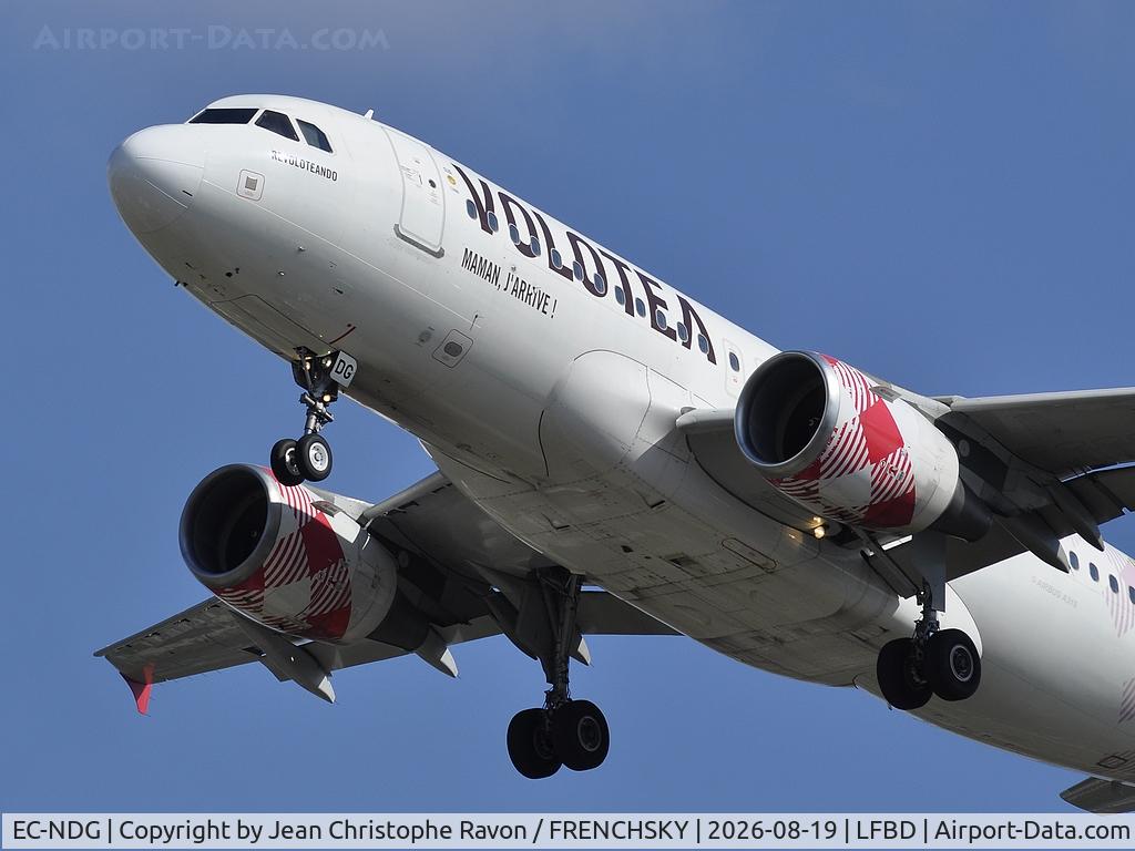 Aircraft EC-NDG, 2008 Airbus A319-111, c/n 3364, Florence (FLR) Bordeaux (BOD) V72467, at LFBD, photo by Jean Christophe Ravon / FRENCHSKY