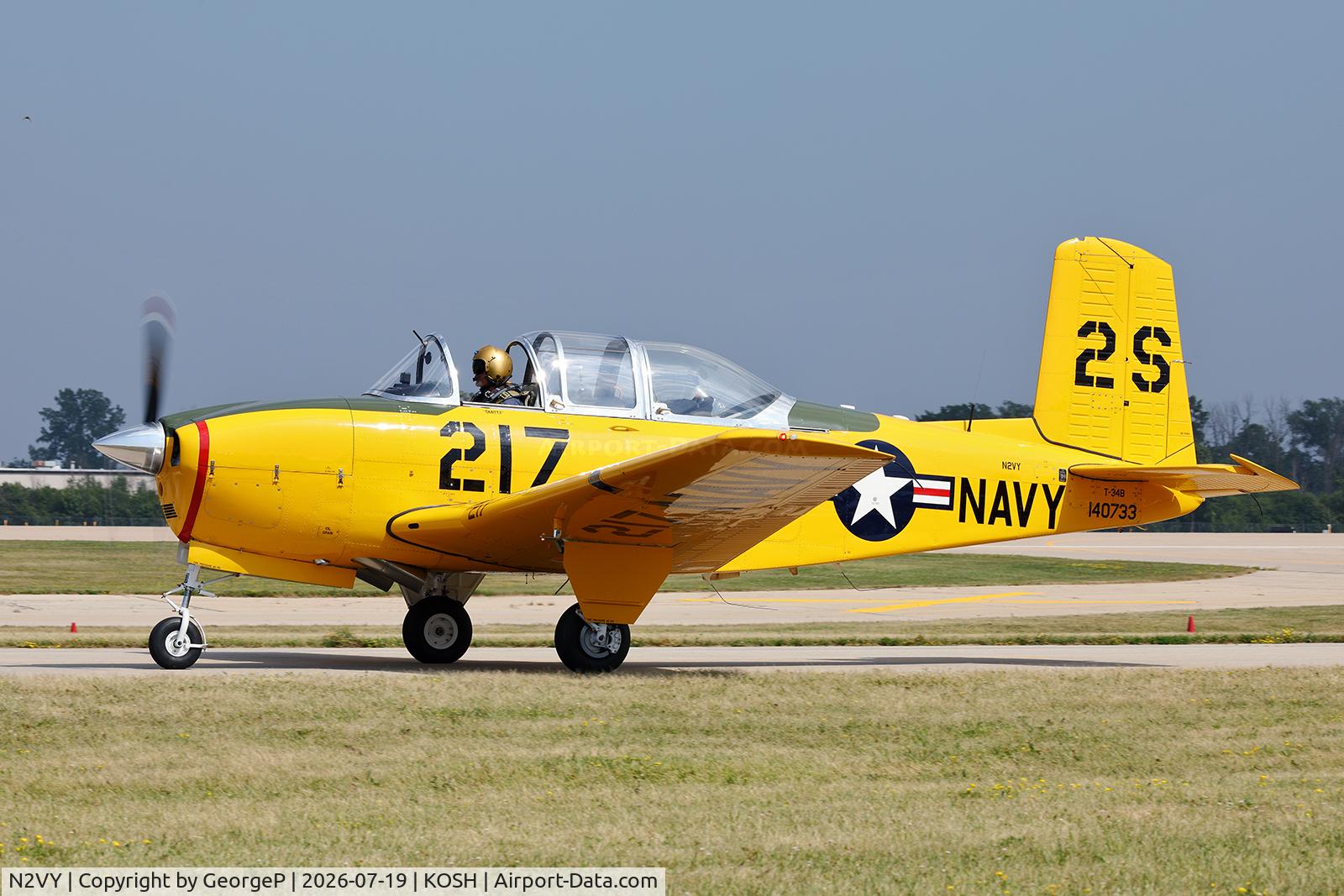 Aircraft N2VY, 1955 Beech D-45 (T-34B) Mentor, c/n BG-67, Airventure 2026., at KOSH, photo by GeorgeP