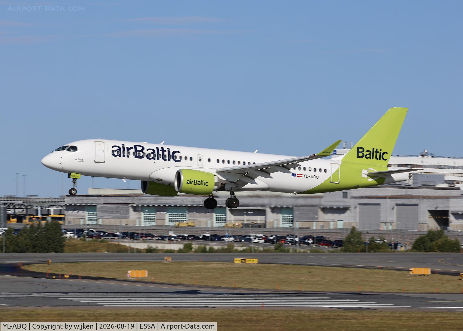 Aircraft YL-ABQ, 2023 Airbus A220-371, c/n 55238, Rwy 19L, at ESSA, photo by wijken