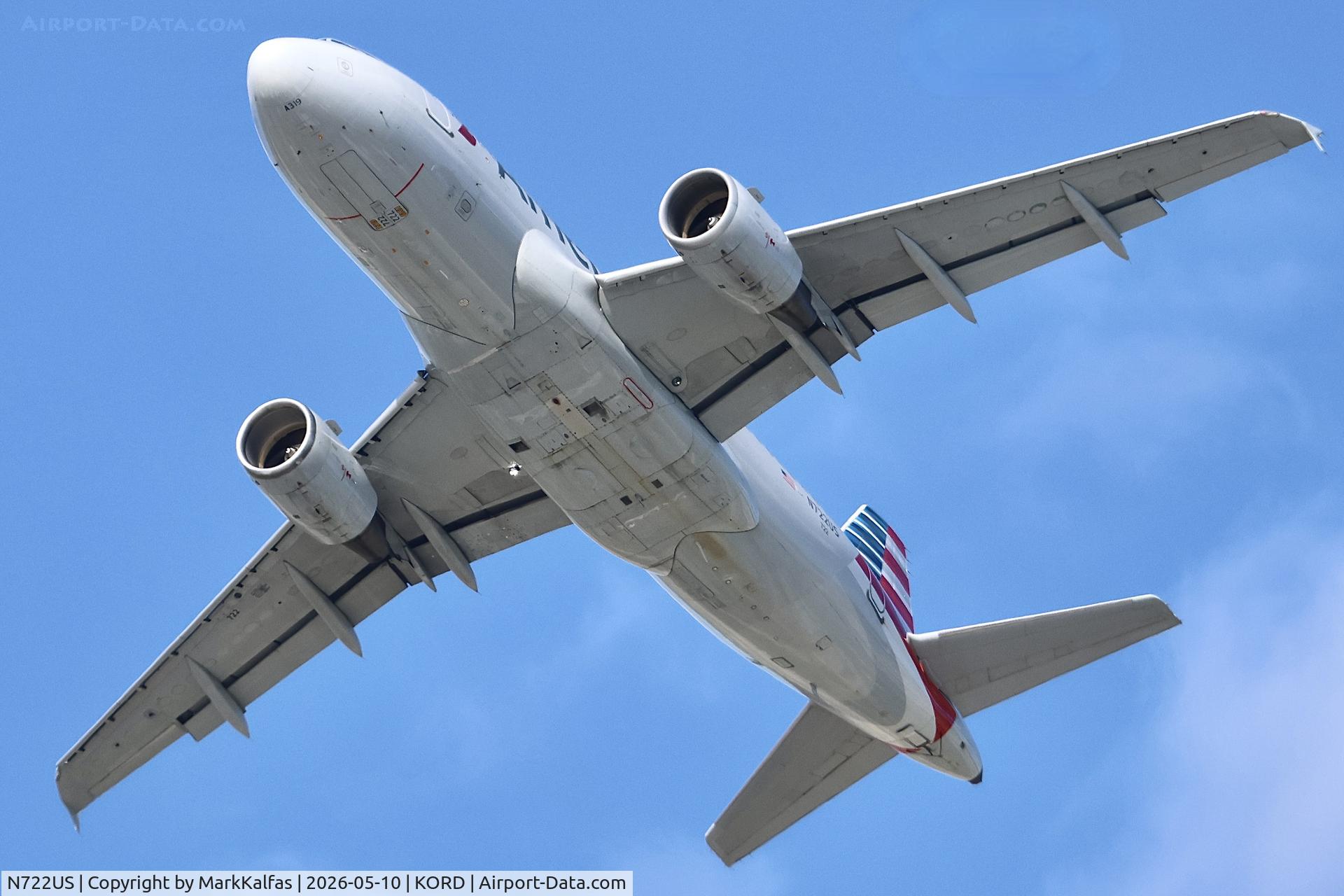 Aircraft N722US, 1999 Airbus A319-112, c/n 1097, A319 American Airbus A319-112, N722US departing 28R KORD., at KORD, photo by MarkKalfas