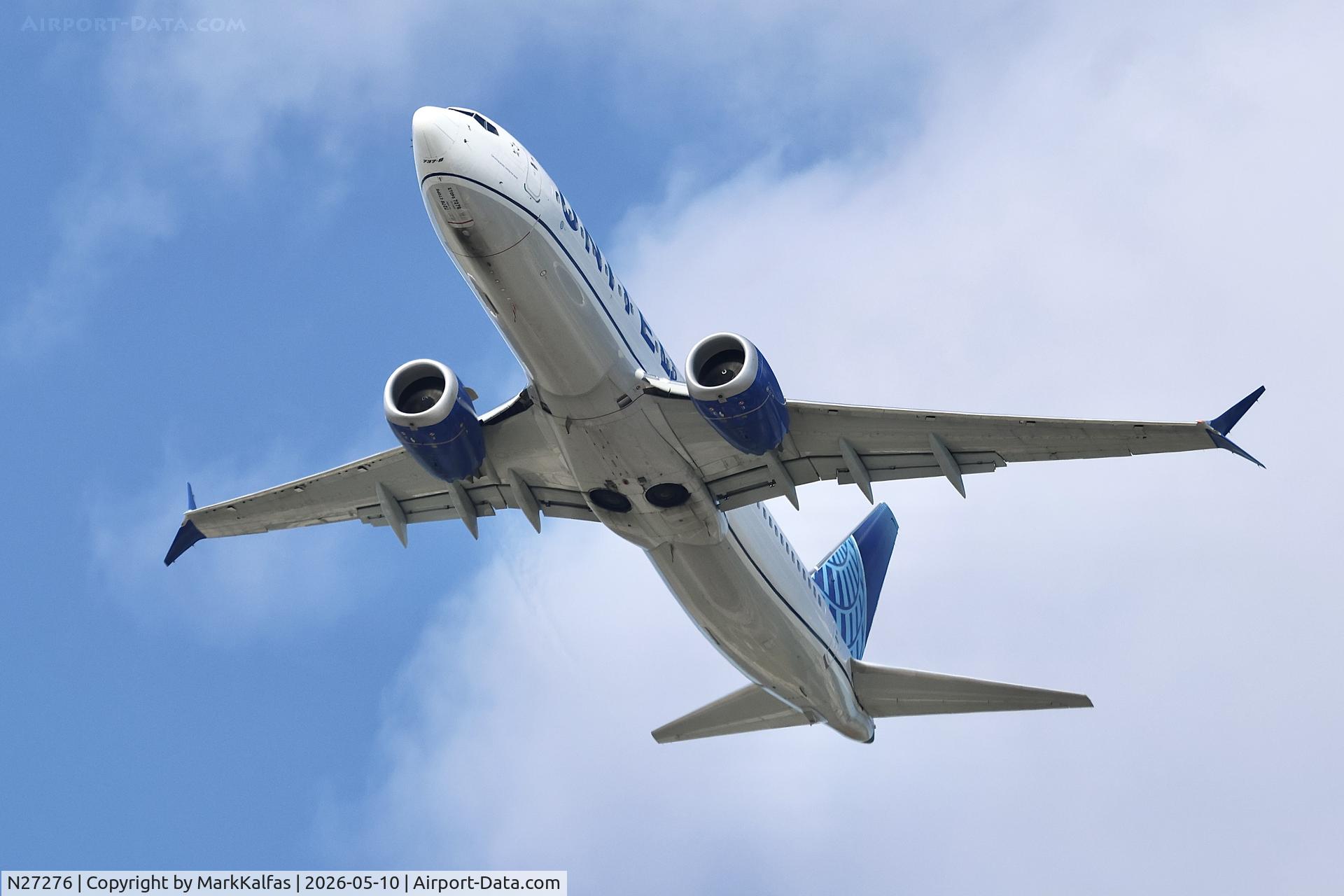 Aircraft N27276, 2019 Boeing 737-8 MAX, c/n 64611 l/n 7600, B38M United Airlines Boeing 737-MAX 8, N27276 departing 28R KORD, photo by MarkKalfas