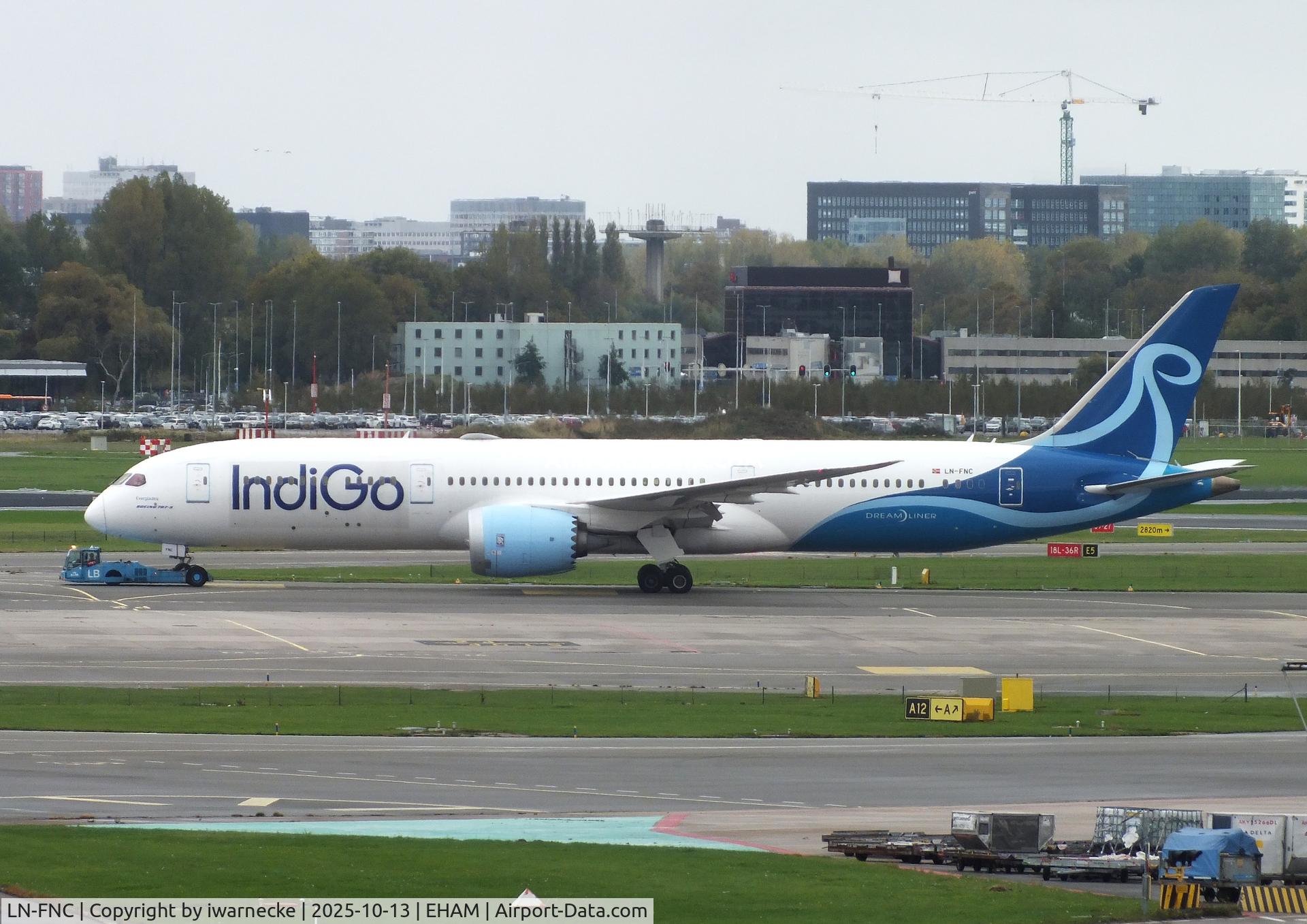 Aircraft LN-FNC, 2018 Boeing 787-9 Dreamliner, c/n 38790 l/n 698, Boeing 787-9 Dreamliner of IndiGo at Amsterdam Schiphol airport, at EHAM, photo by iwarnecke