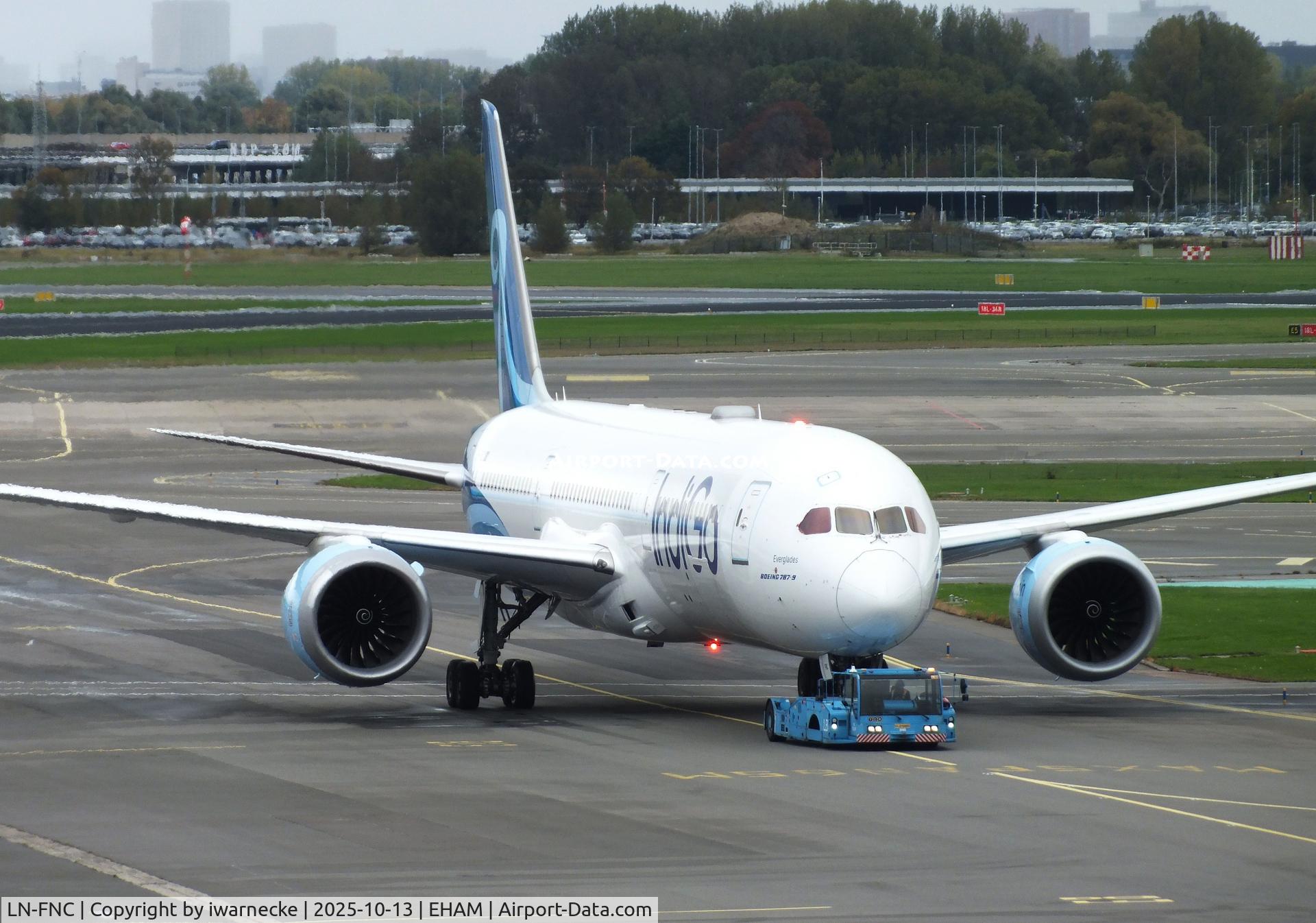 Aircraft LN-FNC, 2018 Boeing 787-9 Dreamliner, c/n 38790 l/n 698, Boeing 787-9 Dreamliner of IndiGo at Amsterdam Schiphol airport, at EHAM, photo by iwarnecke