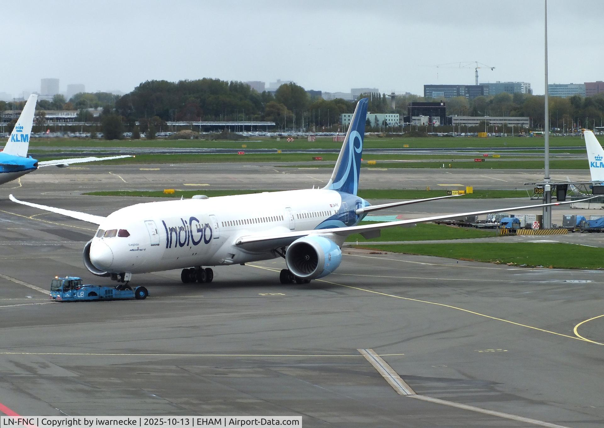 Aircraft LN-FNC, 2018 Boeing 787-9 Dreamliner, c/n 38790 l/n 698, Boeing 787-9 Dreamliner of IndiGo at Amsterdam Schiphol airport, at EHAM, photo by iwarnecke