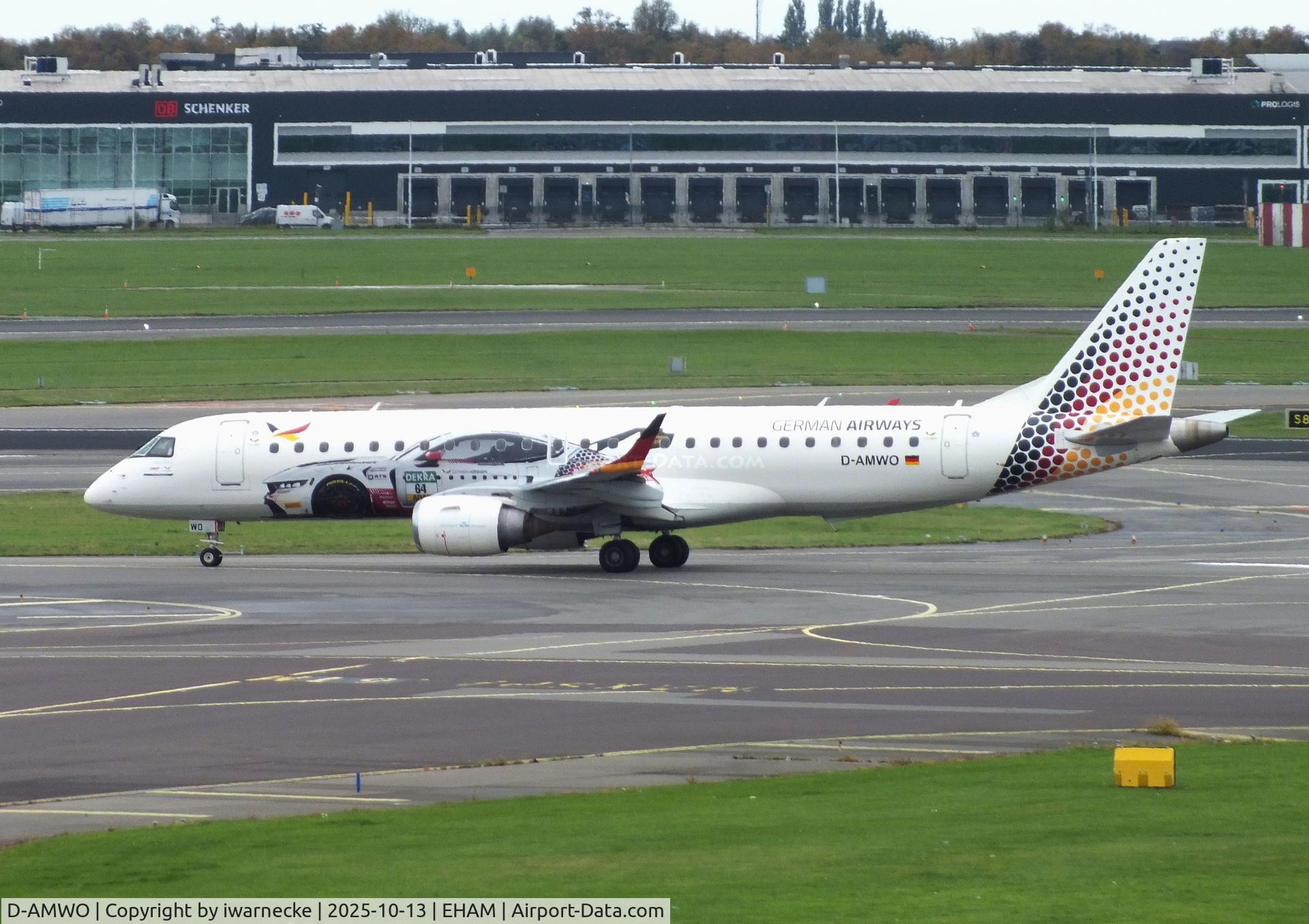 Aircraft D-AMWO, 2008 Embraer 190AR (ERJ-190-100IGW), c/n 19000165, EMBRAER 190AR (ERJ-190-100IGW) of German Airways at Amsterdam Schiphol airport, at EHAM, photo by iwarnecke
