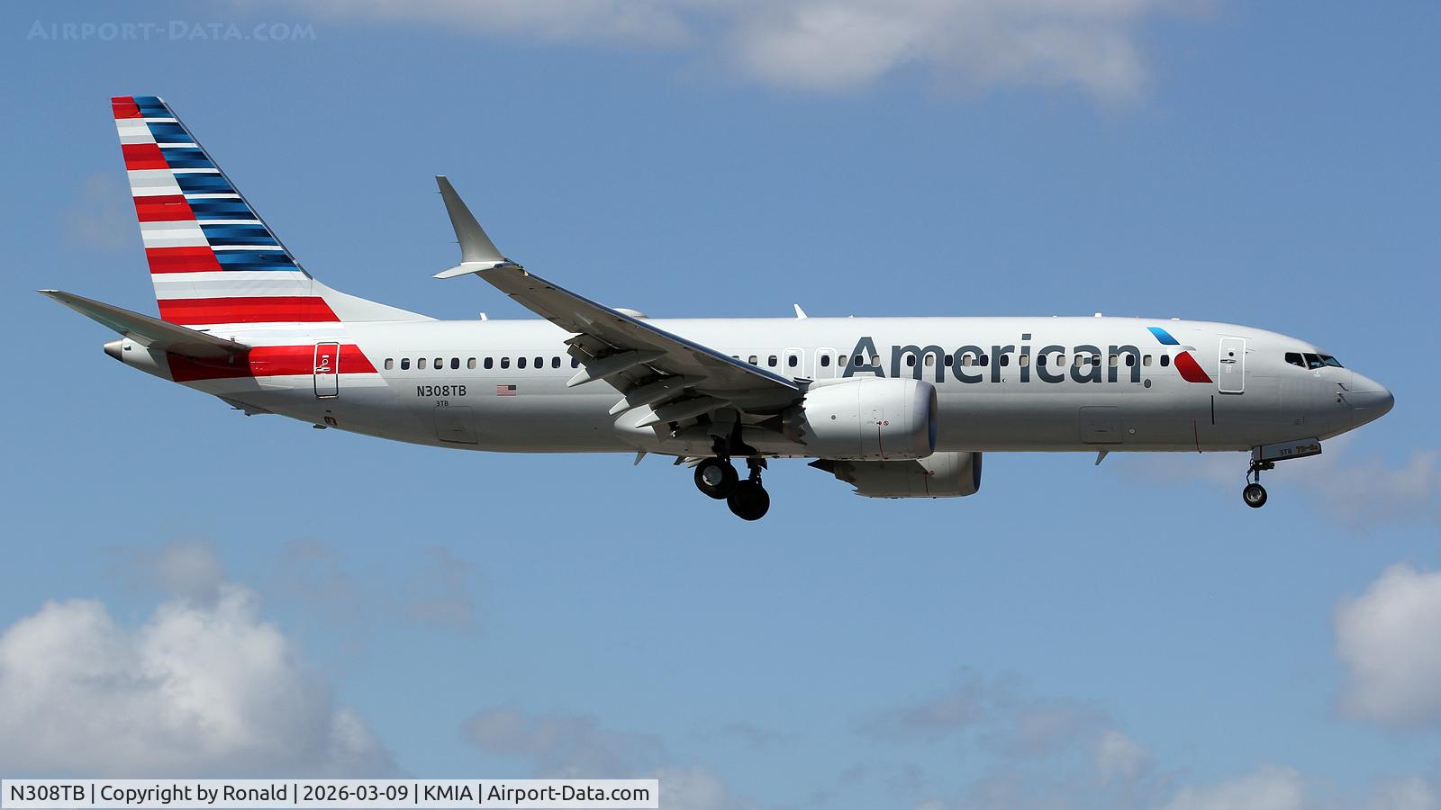 Aircraft N308TB, 2023 Boeing 737-8 MAX, c/n 67989 l/n 8582, at mia, at KMIA, photo by Ronald
