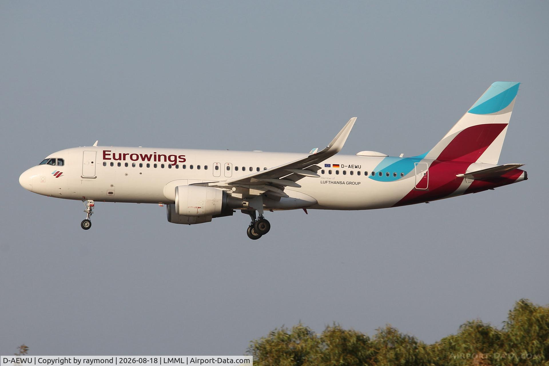 Aircraft D-AEWU, 2017 Airbus A320-214, c/n 7513, Airbus A320-214 reg D-AEWU of Eurowings on final approach for RW31 MLA., at LMML, photo by raymond