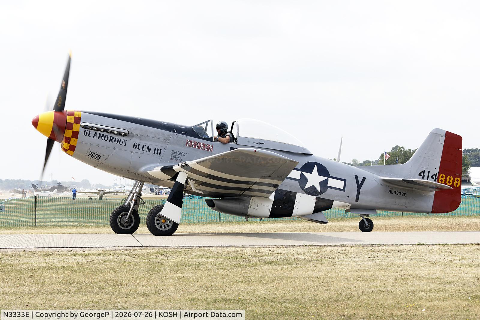 Aircraft N3333E, 1944 North American/aero Classics P-51D, c/n 122-51619, Airventure 2026., at KOSH, photo by GeorgeP