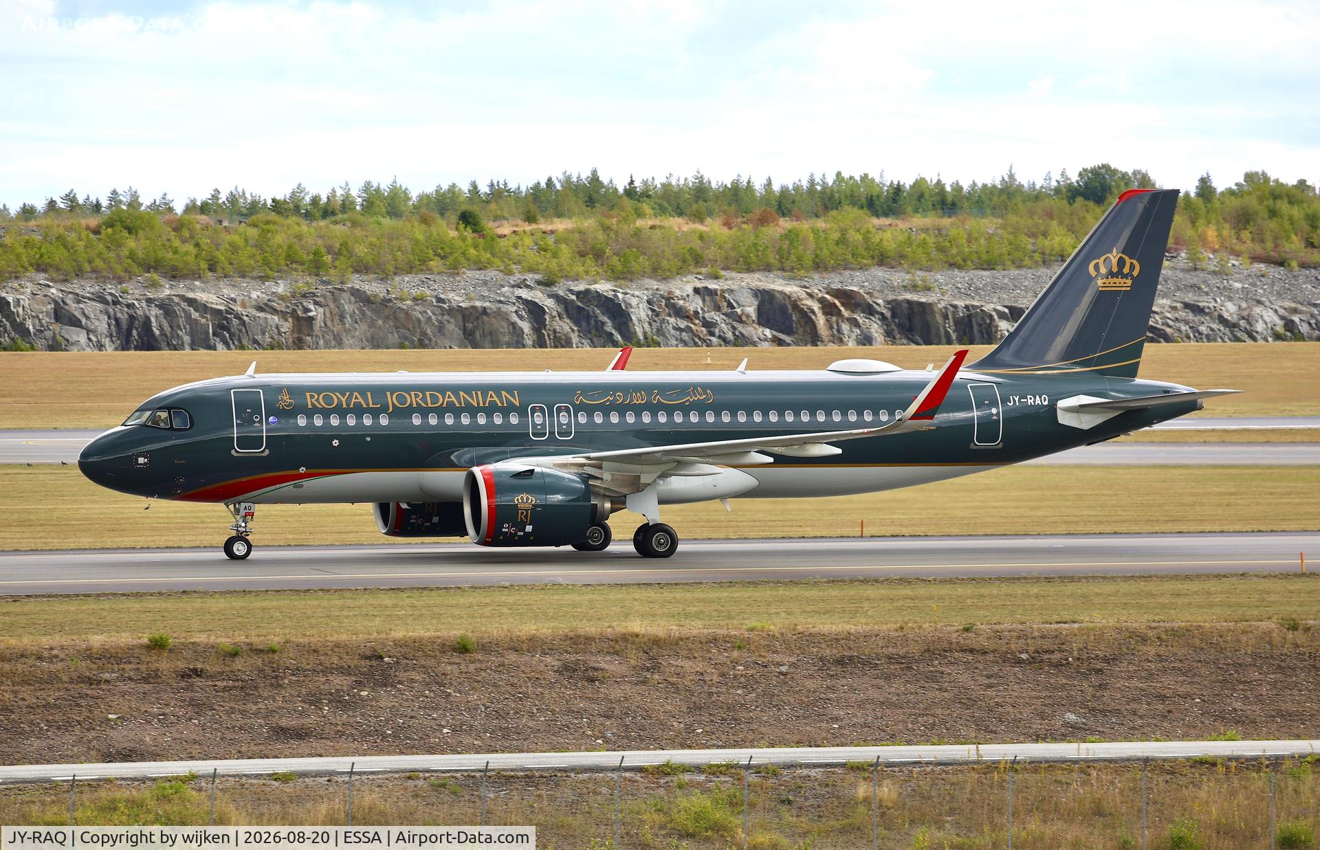 Aircraft JY-RAQ, 2026 Airbus A320-271 N, c/n 13183, Twy W, at ESSA, photo by wijken