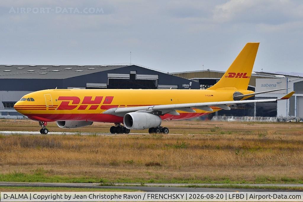 Aircraft D-ALMA, 2014 Airbus A330-243F, c/n 1524, DHL / European Air Transport, Bordeaux (BOD) Leipzig (LEJ) (BCS006P), at LFBD, photo by Jean Christophe Ravon / FRENCHSKY