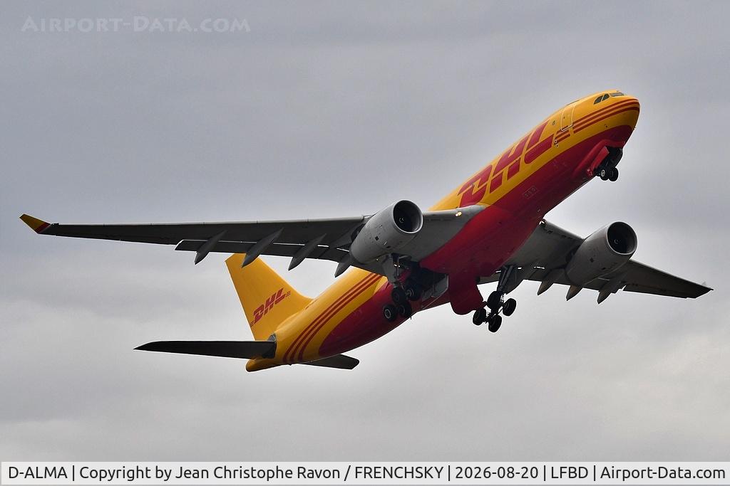 Aircraft D-ALMA, 2014 Airbus A330-243F, c/n 1524, DHL / European Air Transport, Bordeaux (BOD) Leipzig (LEJ) (BCS006P), at LFBD, photo by Jean Christophe Ravon / FRENCHSKY