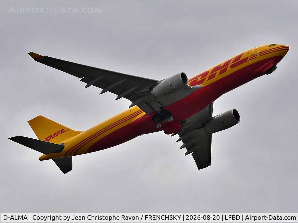 Aircraft D-ALMA, 2014 Airbus A330-243F, c/n 1524, DHL / European Air Transport, Bordeaux (BOD) Leipzig (LEJ) (BCS006P), at LFBD, photo by Jean Christophe Ravon / FRENCHSKY